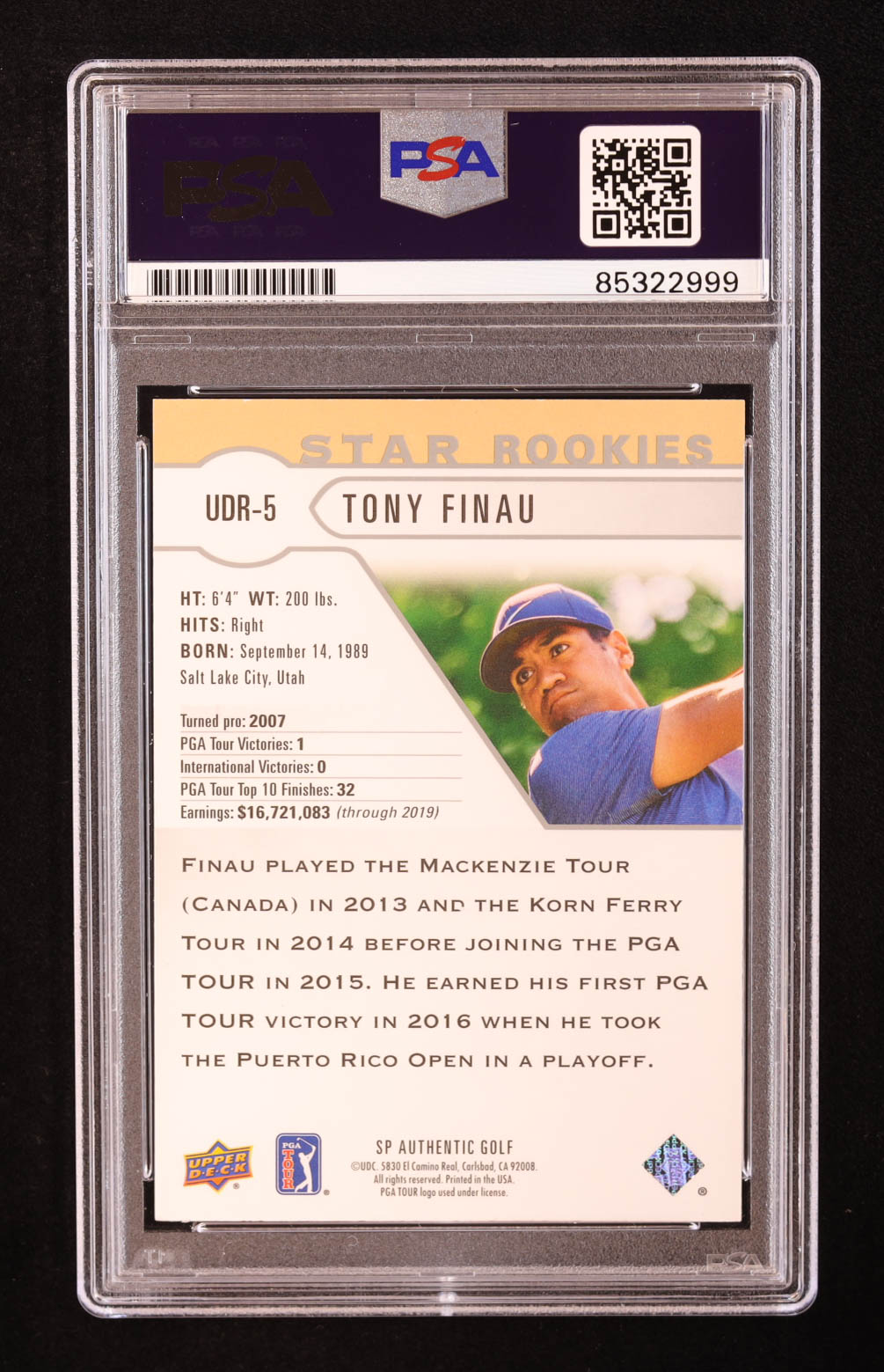Tony Finau Signed 2021 SP Authentic Upper Deck Star Rookies #UDR5 RC (PSA) at PristineAuction.com Tony Finau Signed 2021 SP Authentic Upper Deck Star Rookies #UDR5 RC (PSA) at PristineAuction.com