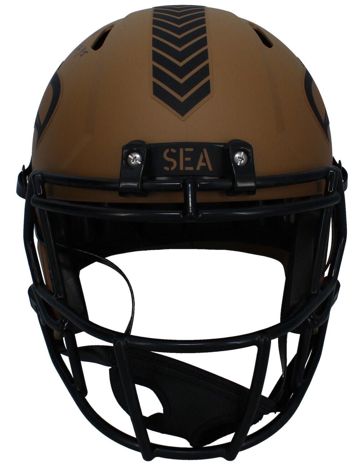 Steve Largent Signed Seahawks Full-Size Salute to Service Alternate Speed Helmet Inscribed "HOF 95" (Beckett) at PristineAuction.com Steve Largent Signed Seahawks Full-Size Salute to Service Alternate Speed Helmet Inscribed "HOF 95" (Beckett) at PristineAuction.com