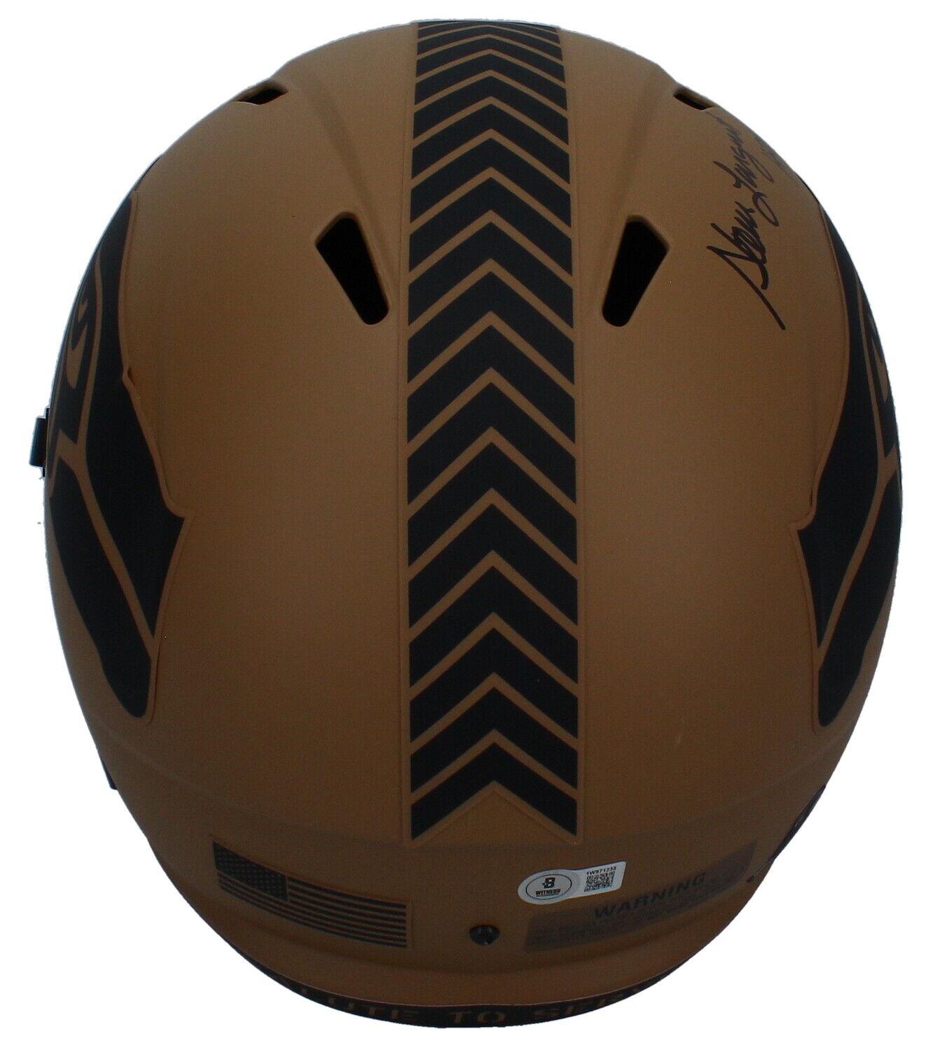 Steve Largent Signed Seahawks Full-Size Salute to Service Alternate Speed Helmet Inscribed "HOF 95" (Beckett) at PristineAuction.com Steve Largent Signed Seahawks Full-Size Salute to Service Alternate Speed Helmet Inscribed "HOF 95" (Beckett) at PristineAuction.com