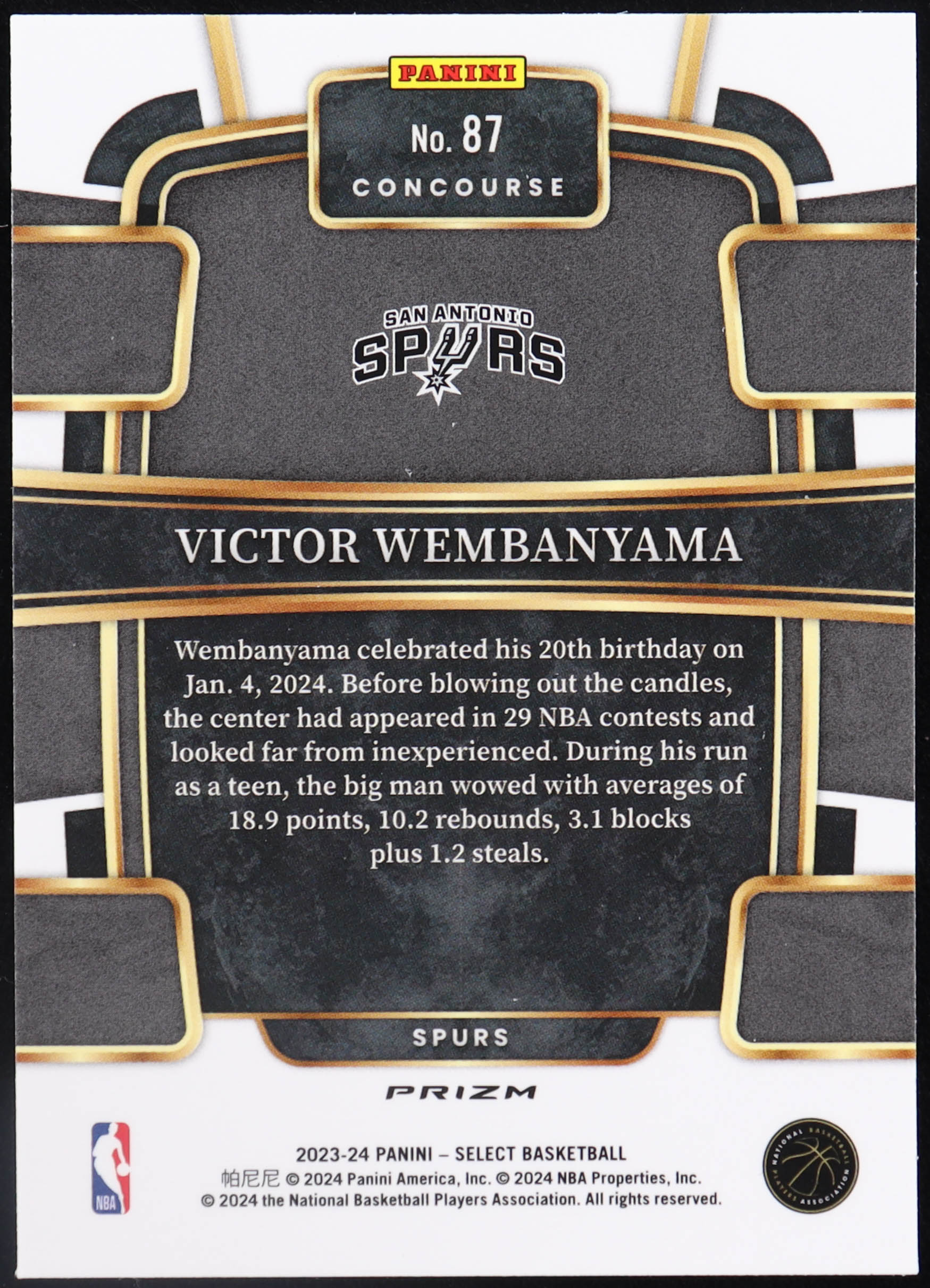 Victor Wembanyama 2023-24 Select Prizms Blue Cracked Ice #87 RC at PristineAuction.com Victor Wembanyama 2023-24 Select Prizms Blue Cracked Ice #87 RC at PristineAuction.com