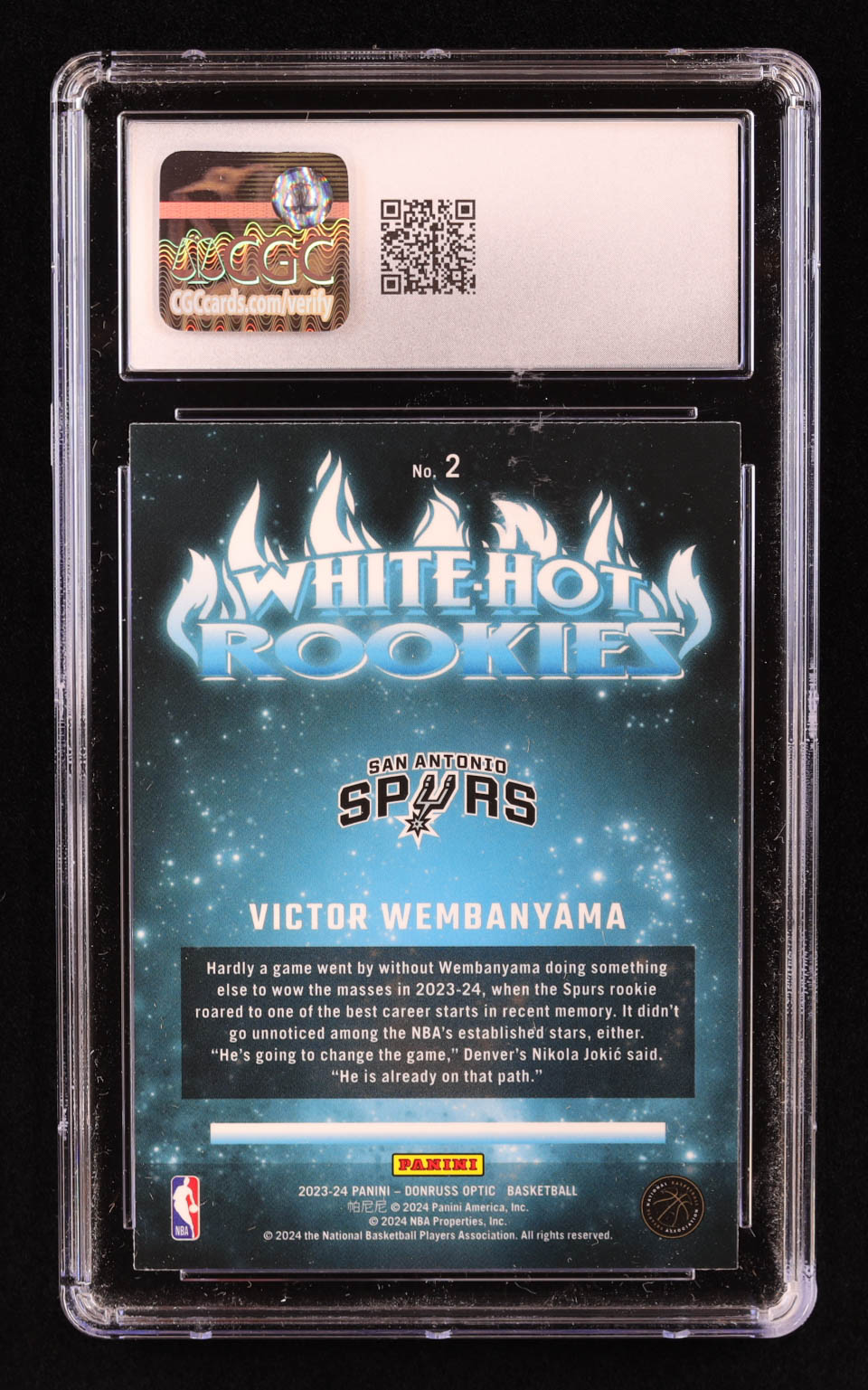 Victor Wembanyama 2023-24 Donruss Optic White Hot Rookies #2 RC (CGC 10) at PristineAuction.com Victor Wembanyama 2023-24 Donruss Optic White Hot Rookies #2 RC (CGC 10) at PristineAuction.com