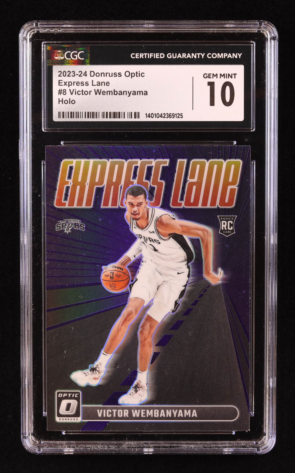 Victor Wembanyama 2023-24 Donruss Optic Express Lane Holo #8 RC (CGC 10) at PristineAuction.com Victor Wembanyama 2023-24 Donruss Optic Express Lane Holo #8 RC (CGC 10) at PristineAuction.com