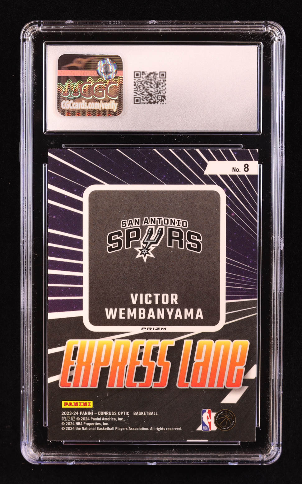 Victor Wembanyama 2023-24 Donruss Optic Express Lane Holo #8 RC (CGC 10) at PristineAuction.com Victor Wembanyama 2023-24 Donruss Optic Express Lane Holo #8 RC (CGC 10) at PristineAuction.com