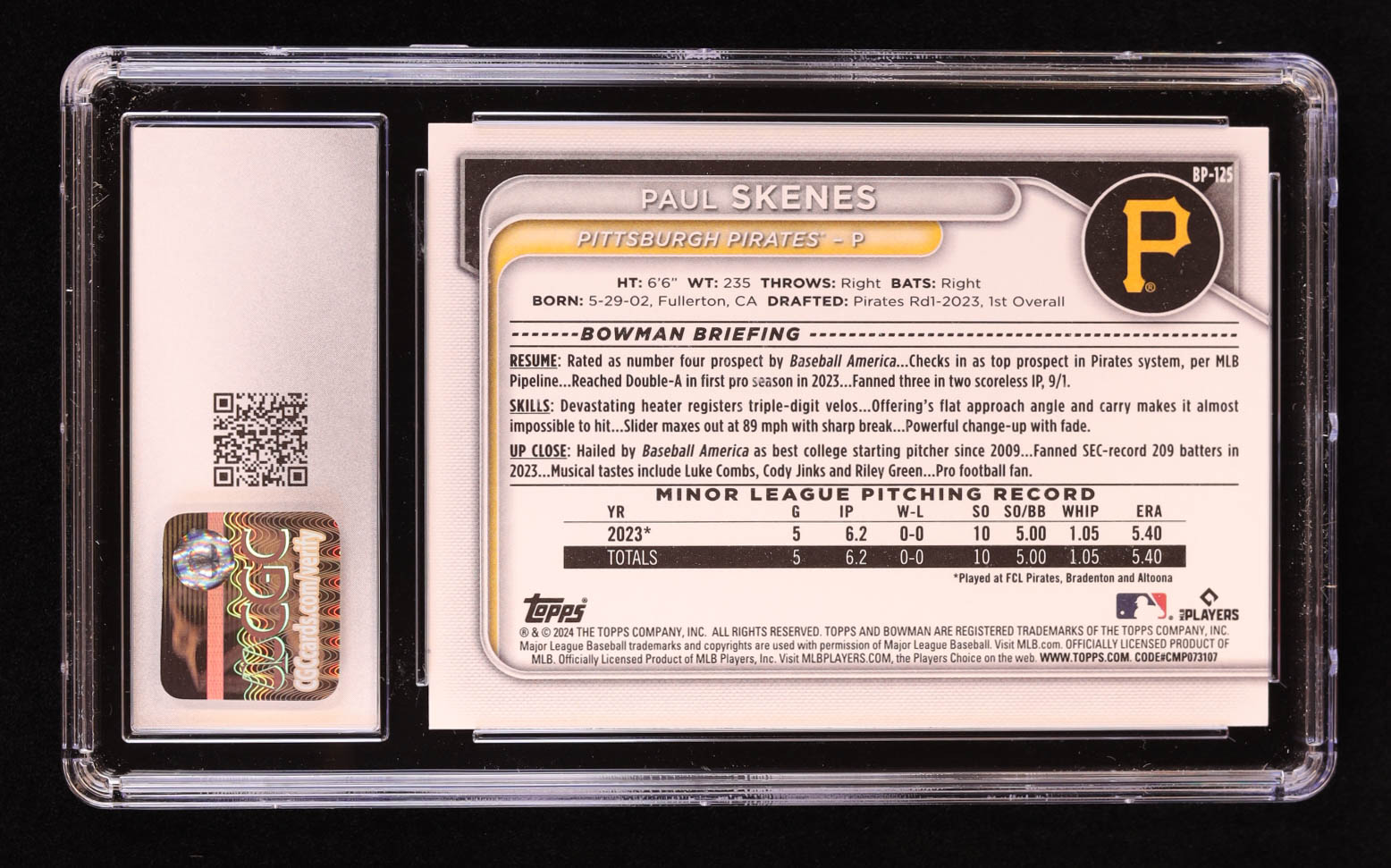Paul Skenes 2024 Bowman Prospects #BP125 RC (CGC 10) at PristineAuction.com Paul Skenes 2024 Bowman Prospects #BP125 RC (CGC 10) at PristineAuction.com