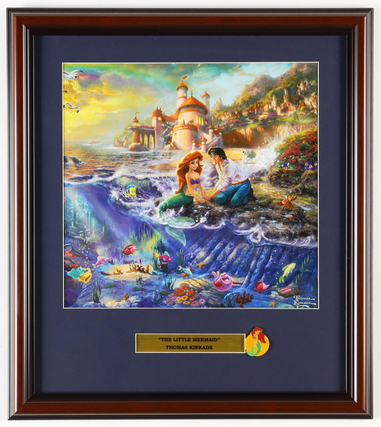 Thomas Kinkade "The Little Mermaid" Custom Framed Print Display with Character Pin at PristineAuction.com Thomas Kinkade "The Little Mermaid" Custom Framed Print Display with Character Pin at PristineAuction.com