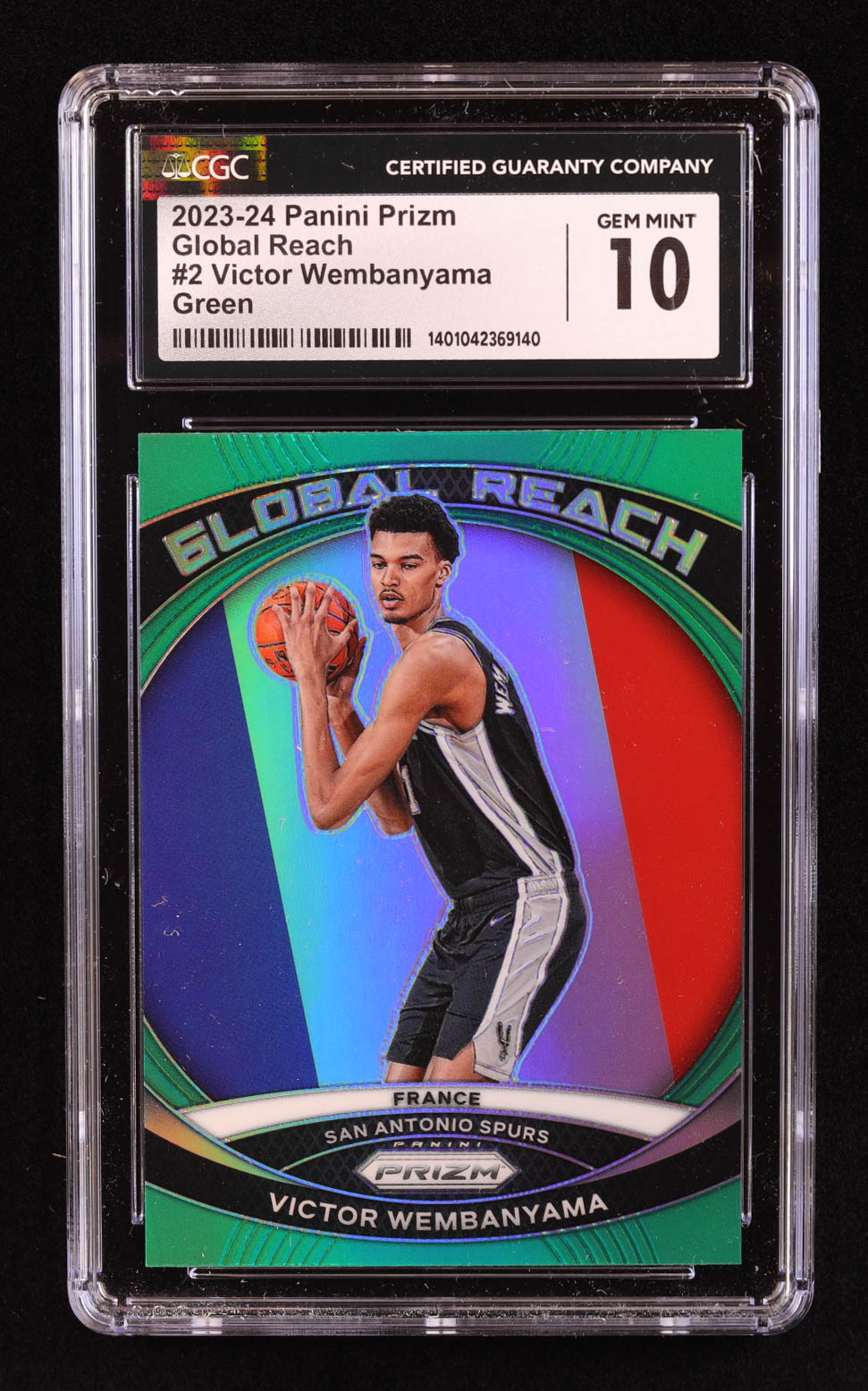 Victor Wembanyama 2023-24 Panini Prizm Global Reach Prizms Green #2 RC (CGC 10) at PristineAuction.com Victor Wembanyama 2023-24 Panini Prizm Global Reach Prizms Green #2 RC (CGC 10) at PristineAuction.com