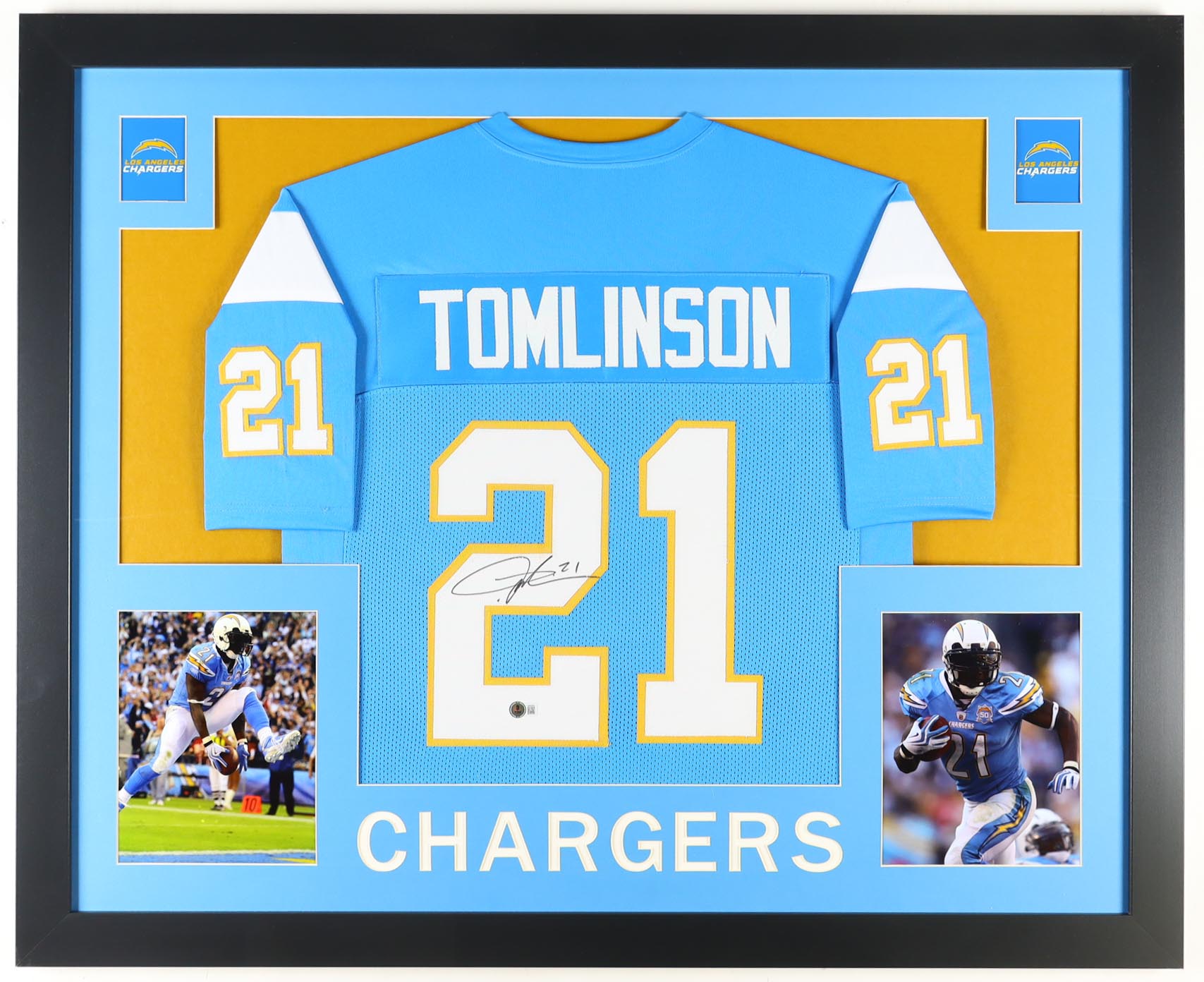 LaDainian Tomlinson Signed Custom Framed Jersey Display (Beckett) at PristineAuction.com LaDainian Tomlinson Signed Custom Framed Jersey Display (Beckett) at PristineAuction.com