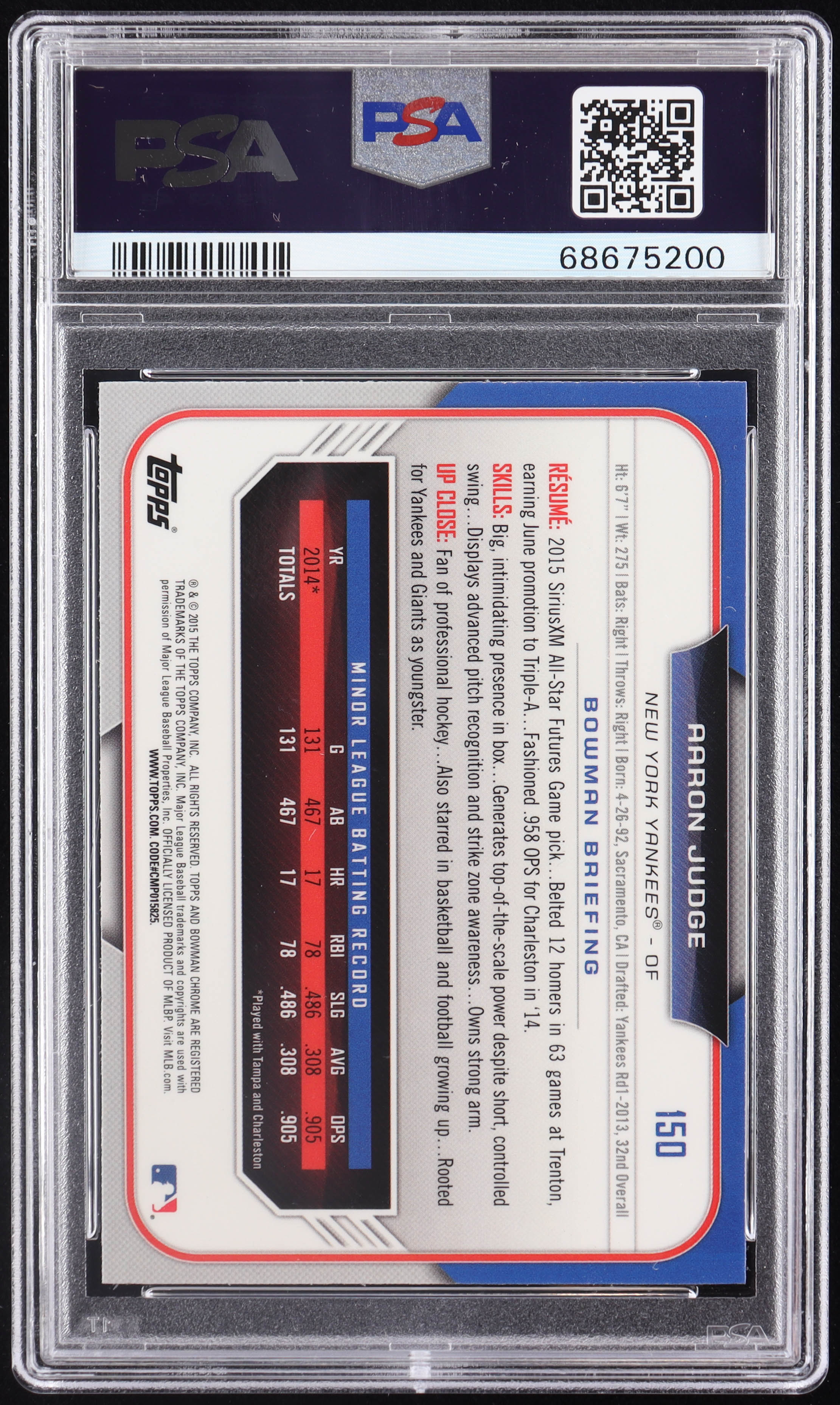 Aaron Judge 2015 Bowman Chrome Draft Refractors #150 RC (PSA 10) at PristineAuction.com Aaron Judge 2015 Bowman Chrome Draft Refractors #150 RC (PSA 10) at PristineAuction.com