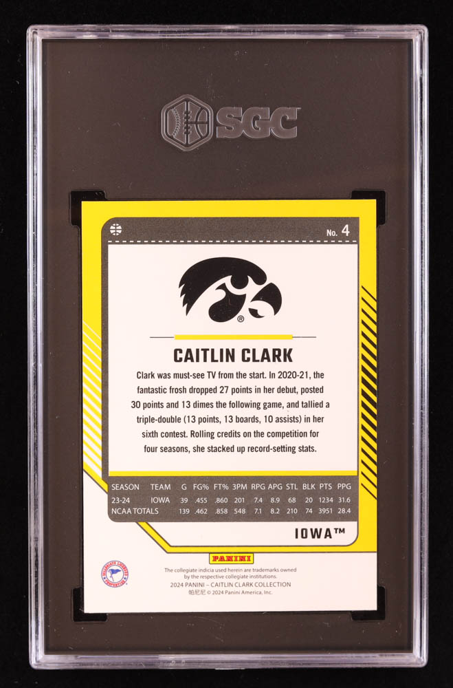 Caitlin Clark 2024 Panini Caitlin Clark Collection Donruss Panini iCollect Exclusive #4 RC (SGC 10) at PristineAuction.com Caitlin Clark 2024 Panini Caitlin Clark Collection Donruss Panini iCollect Exclusive #4 RC (SGC 10) at PristineAuction.com