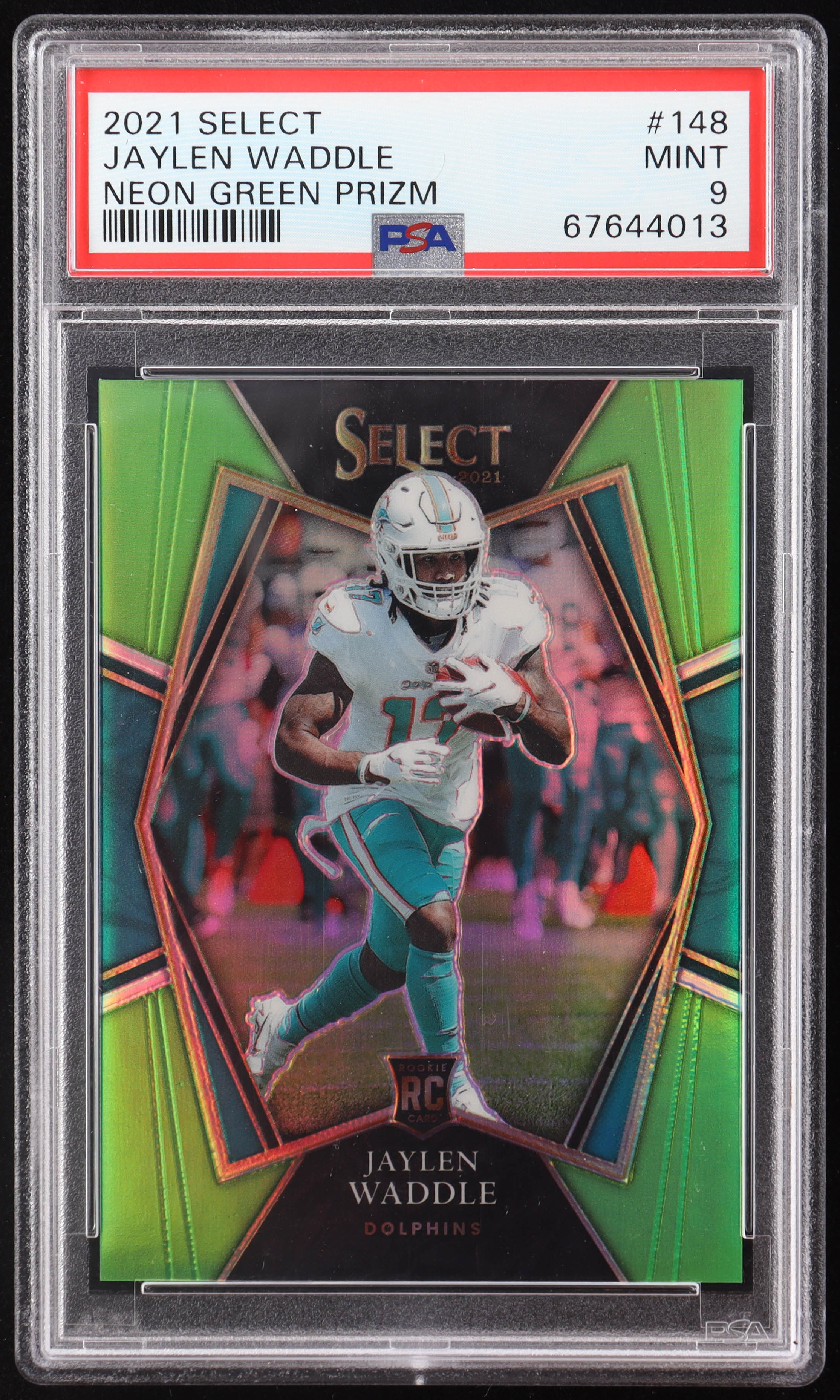 Jaylen Waddle 2021 Select Prizm Neon Green #148 RC #10/49 (PSA 9) at PristineAuction.com Jaylen Waddle 2021 Select Prizm Neon Green #148 RC #10/49 (PSA 9) at PristineAuction.com
