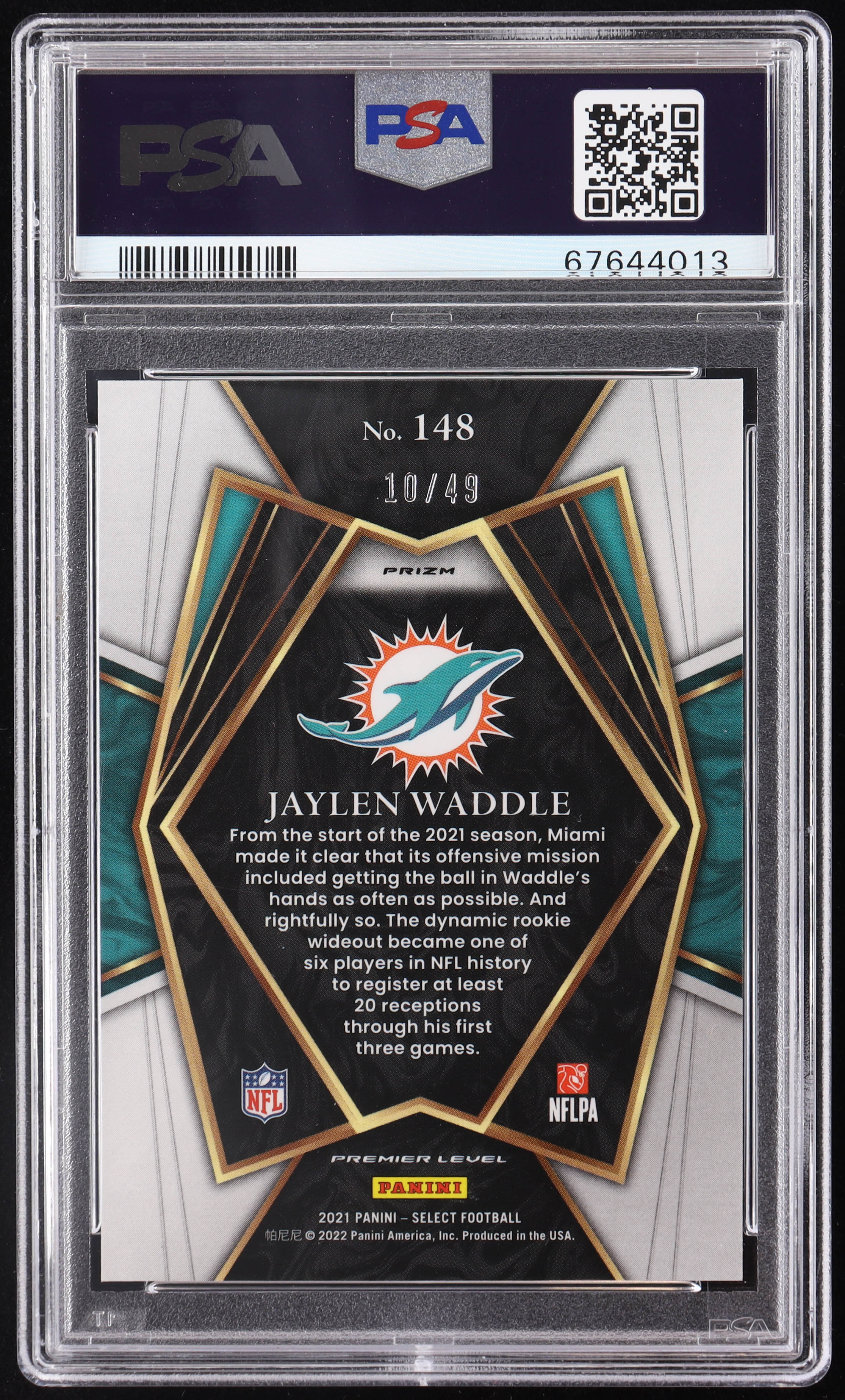 Jaylen Waddle 2021 Select Prizm Neon Green #148 RC #10/49 (PSA 9) at PristineAuction.com Jaylen Waddle 2021 Select Prizm Neon Green #148 RC #10/49 (PSA 9) at PristineAuction.com