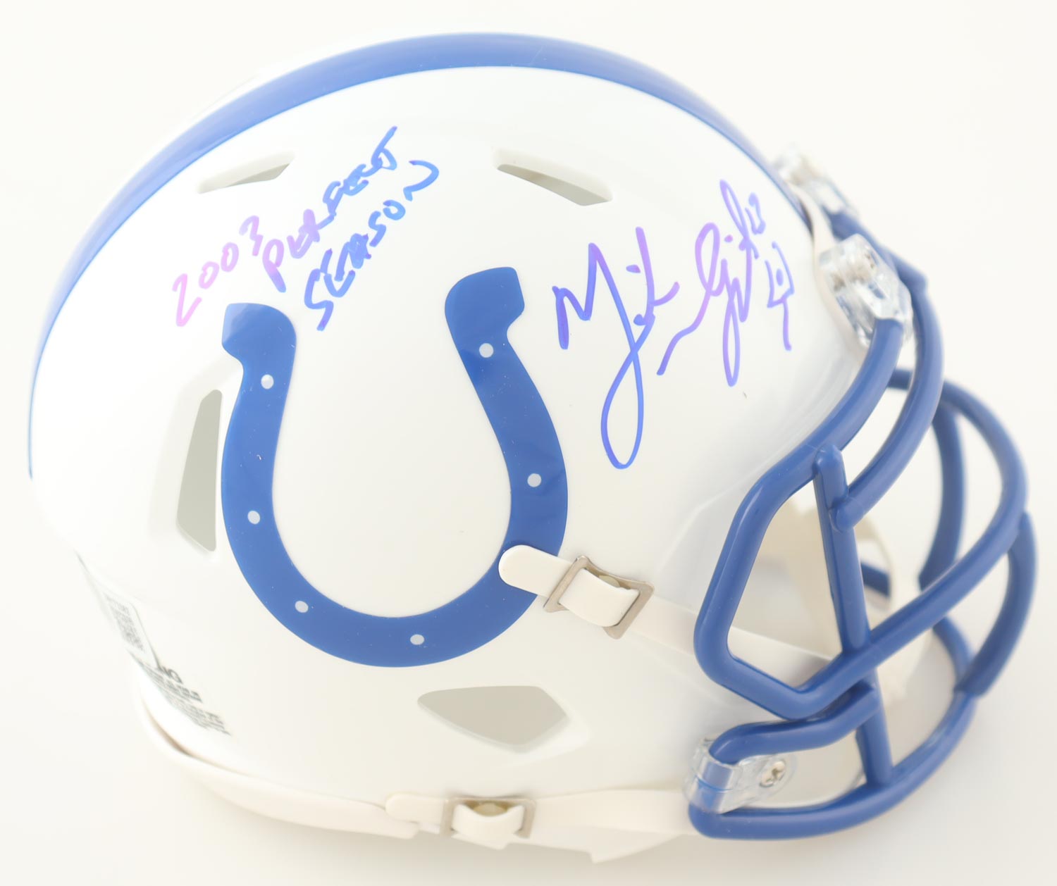 Mike Vanderjagt Signed Colts Speed Mini Helmet Inscribed "2003 Perfect Season" With Field Goal Sketch (Beckett) at PristineAuction.com Mike Vanderjagt Signed Colts Speed Mini Helmet Inscribed "2003 Perfect Season" With Field Goal Sketch (Beckett) at PristineAuction.com