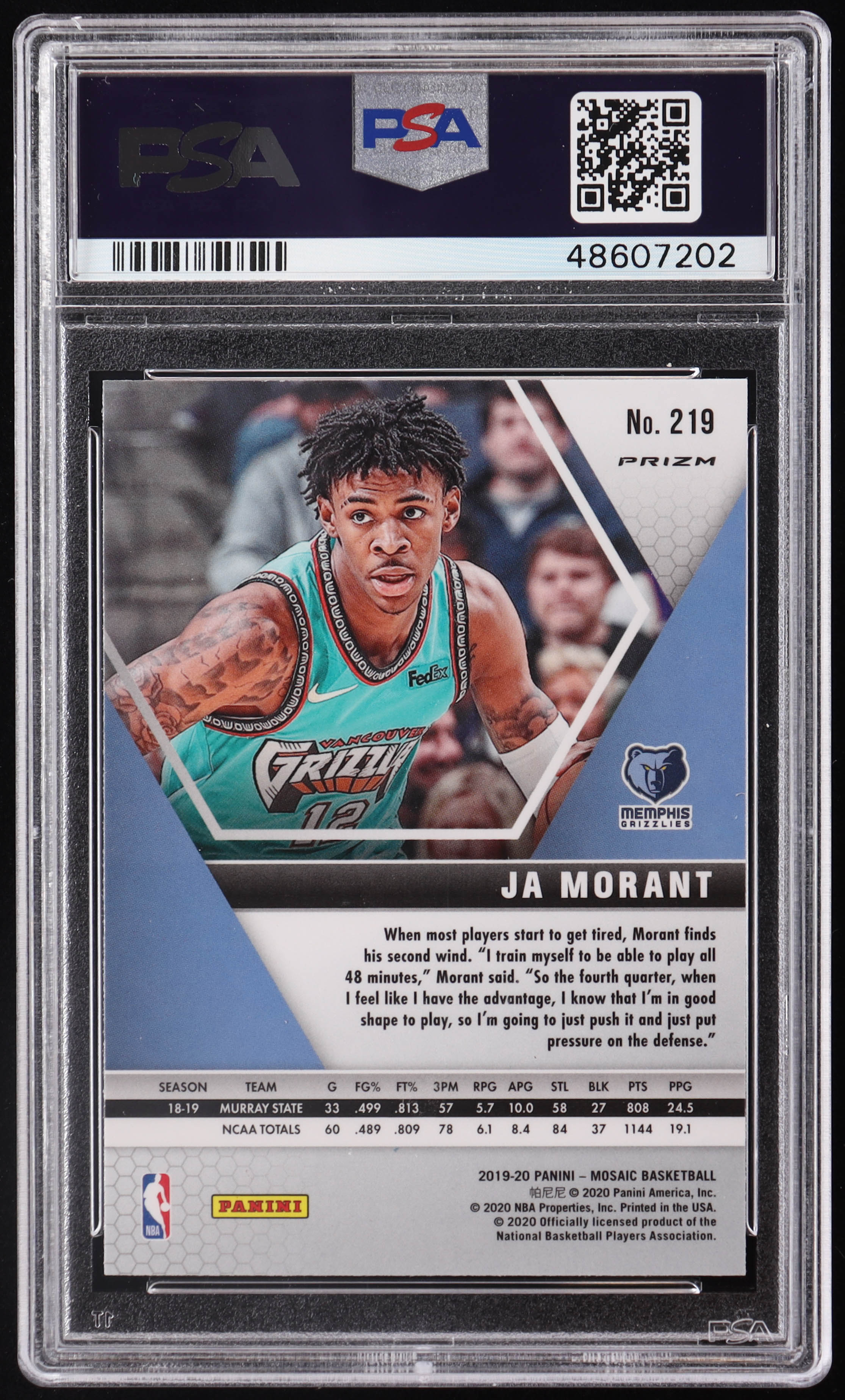 Ja Morant 2019-20 Panini Mosaic Mosaic Orange Reactive #219 RC (PSA 10) at PristineAuction.com Ja Morant 2019-20 Panini Mosaic Mosaic Orange Reactive #219 RC (PSA 10) at PristineAuction.com