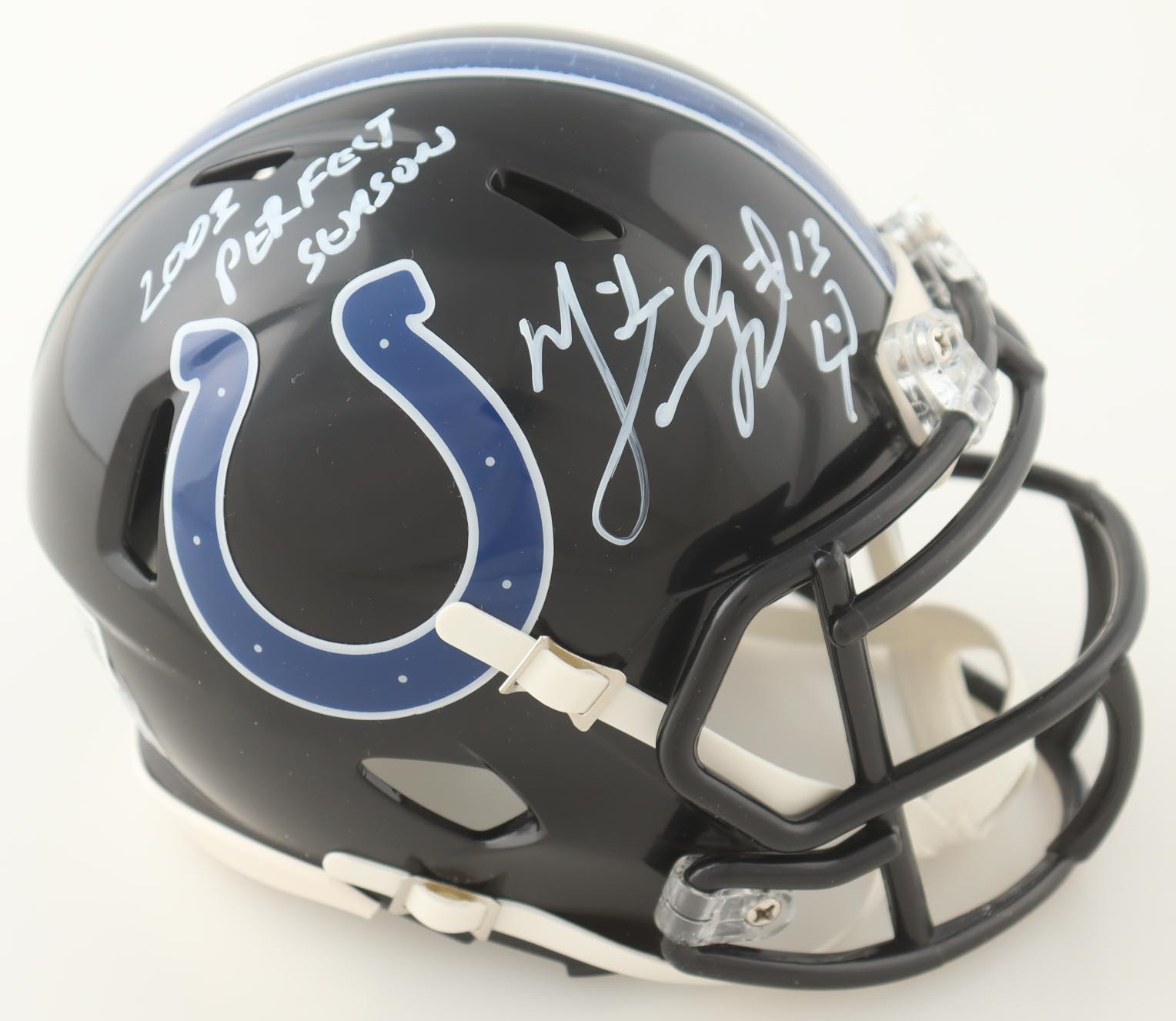 Mike Vanderjagt Signed Colts Speed Mini Helmet Inscribed "2003 Perfect Season" With Field Goal Sketch (Beckett) at PristineAuction.com Mike Vanderjagt Signed Colts Speed Mini Helmet Inscribed "2003 Perfect Season" With Field Goal Sketch (Beckett) at PristineAuction.com