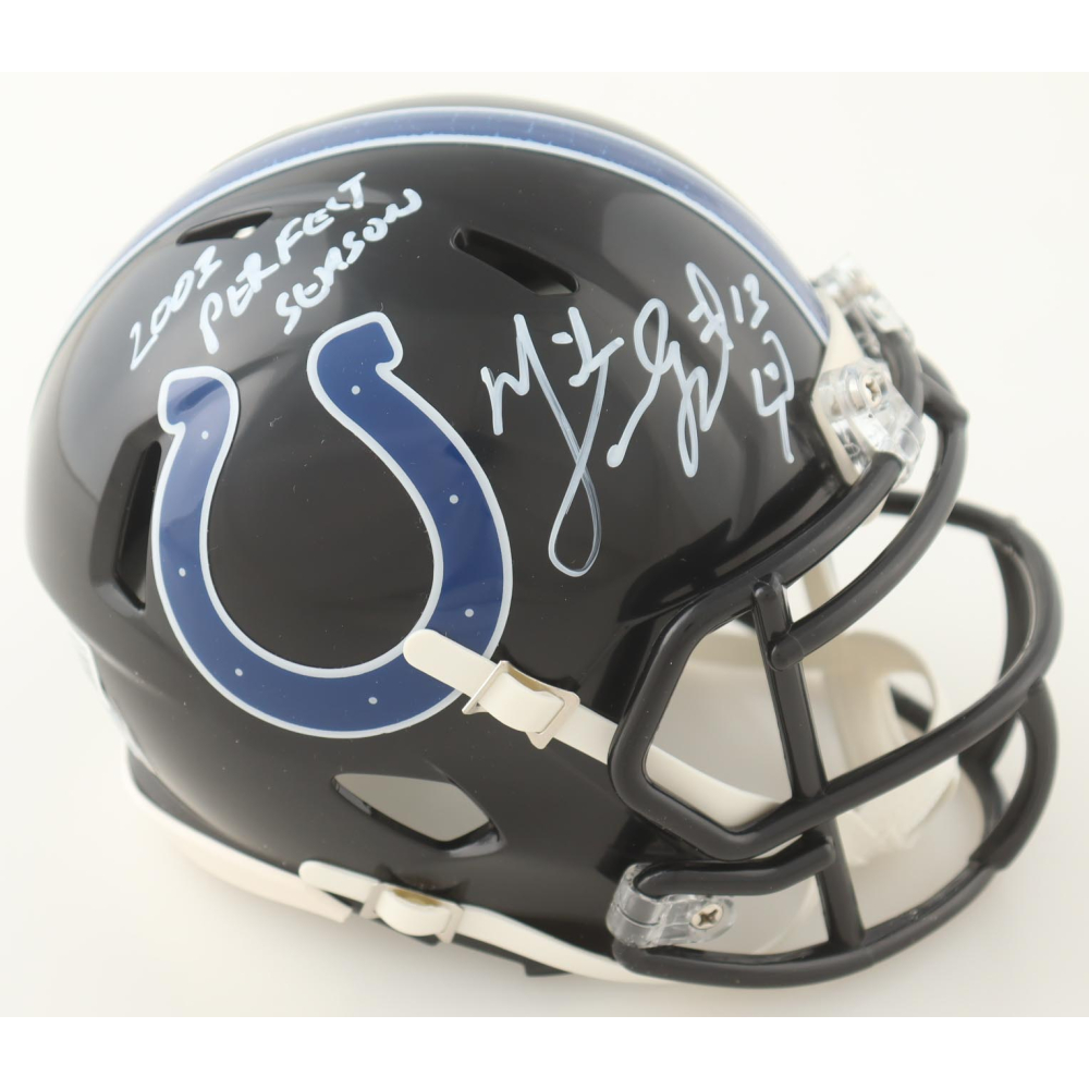 Mike Vanderjagt Signed Colts Speed Mini Helmet Inscribed "2003 Perfect Season" With Field Goal Sketch (Beckett) at PristineAuction.com
