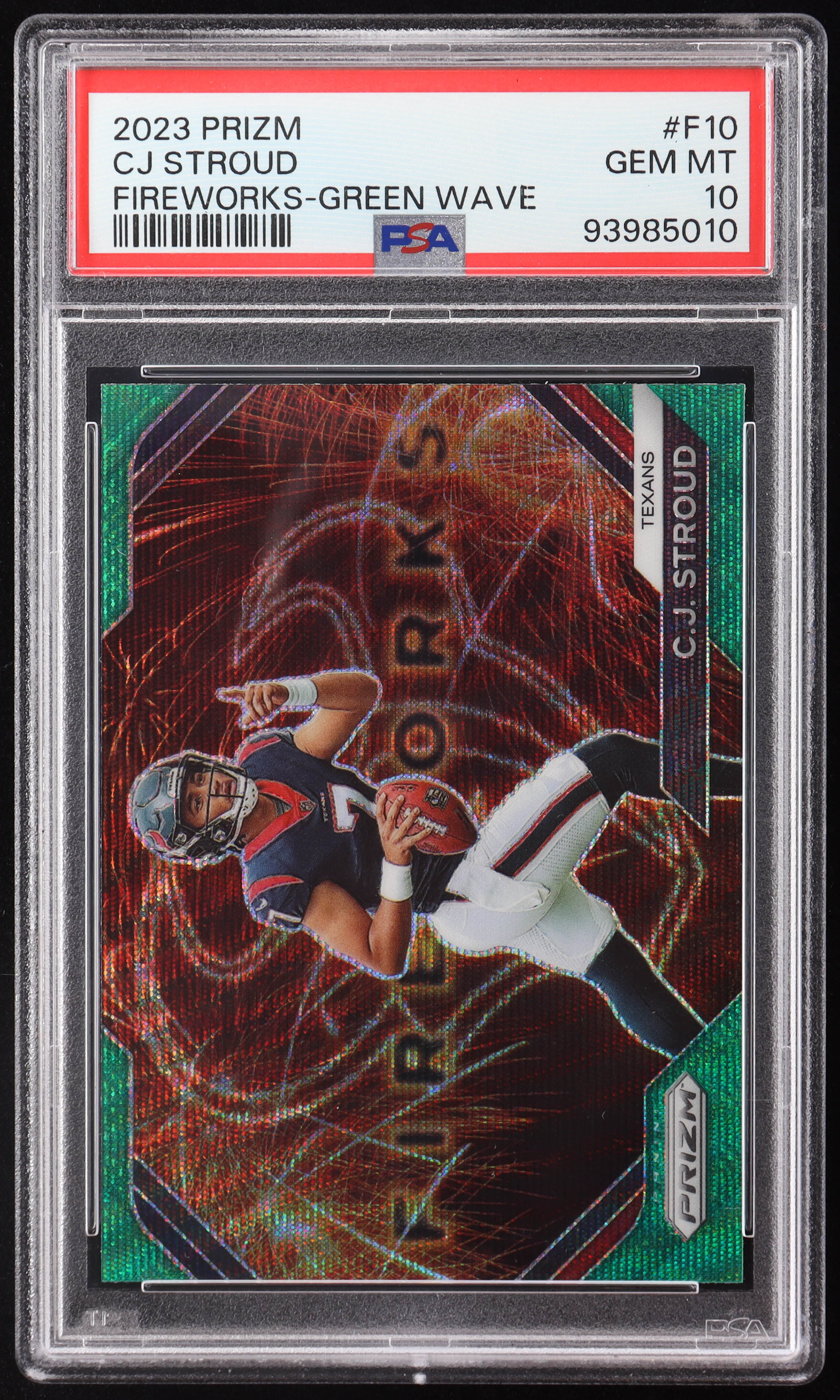 CJ Stroud 2023 Panini Prizm Fireworks Prizms Green Wave #10 RC (PSA 10) at PristineAuction.com CJ Stroud 2023 Panini Prizm Fireworks Prizms Green Wave #10 RC (PSA 10) at PristineAuction.com