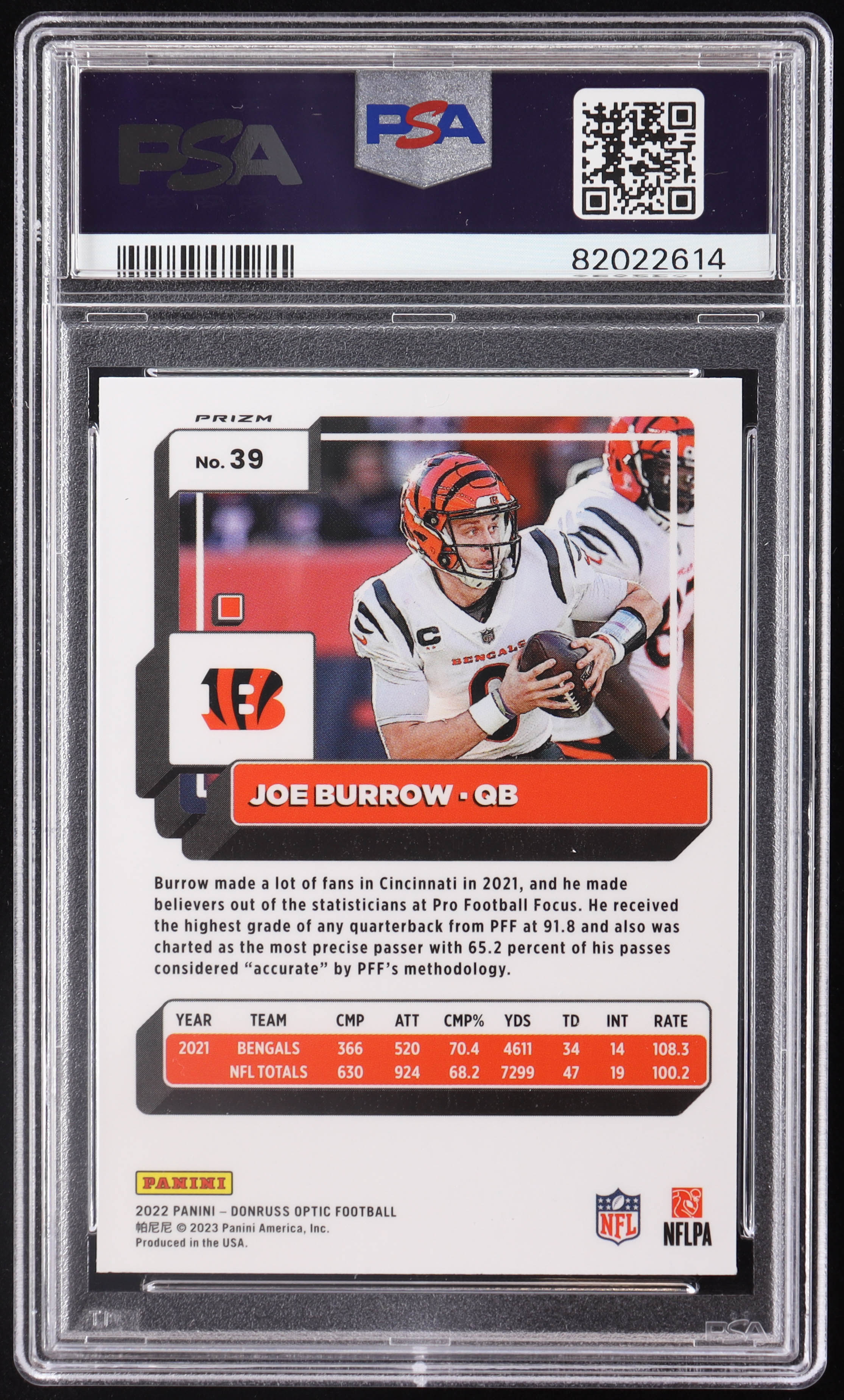 Joe Burrow 2022 Donruss Optic Fire #39 (PSA 9) at PristineAuction.com Joe Burrow 2022 Donruss Optic Fire #39 (PSA 9) at PristineAuction.com