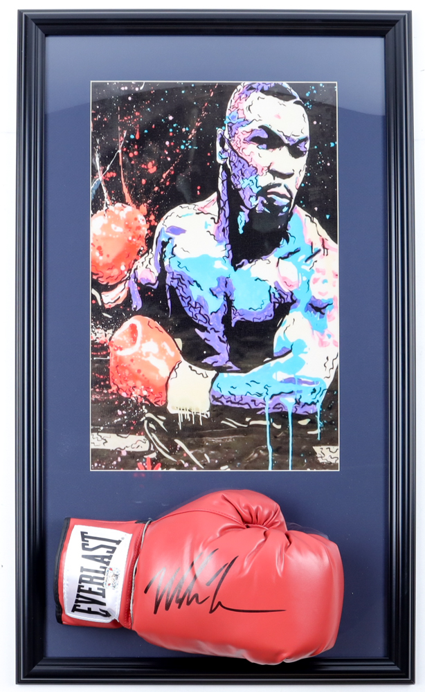 Mike Tyson Signed Custom Framed Everlast Boxing Glove Display with Art Print (Tyson) at PristineAuction.com Mike Tyson Signed Custom Framed Everlast Boxing Glove Display with Art Print (Tyson) at PristineAuction.com