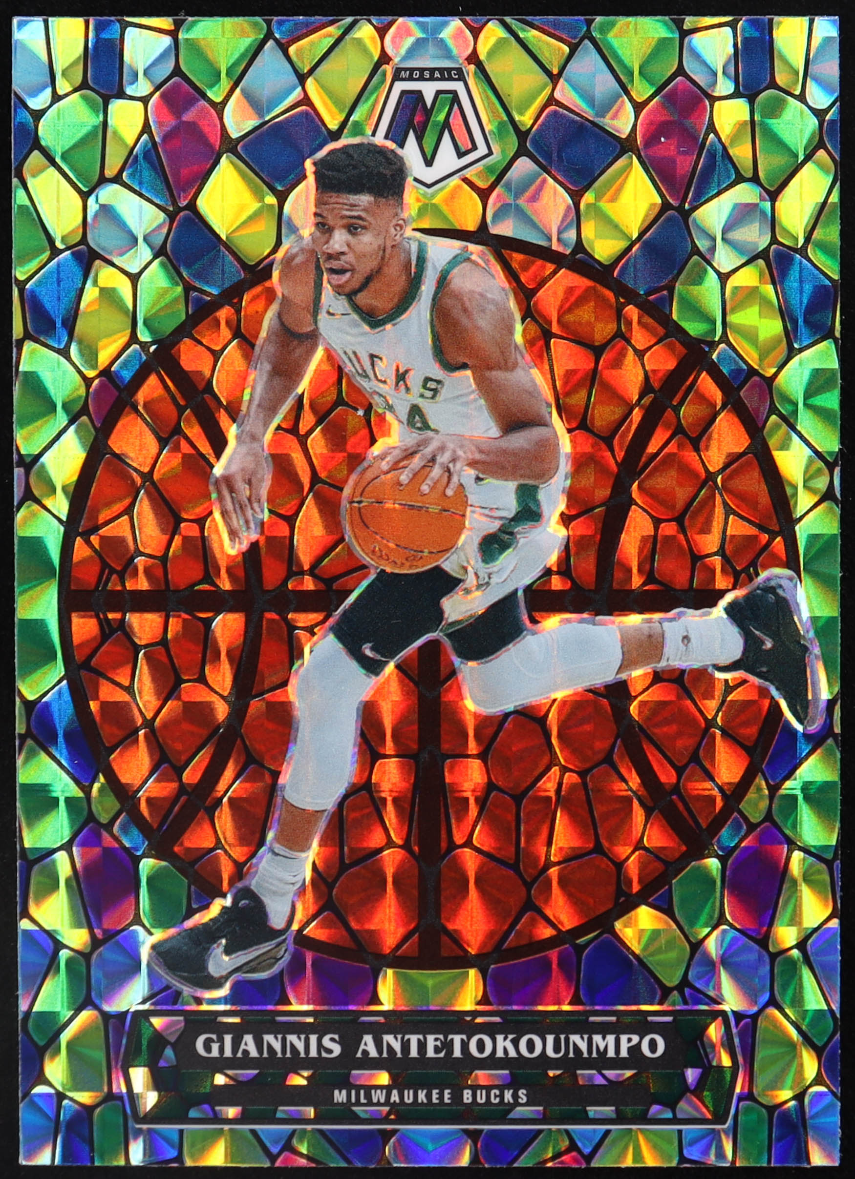Giannis Antetokounmpo 2020-21 Panini Mosaic Stained Glass Mosaic #5 at PristineAuction.com Giannis Antetokounmpo 2020-21 Panini Mosaic Stained Glass Mosaic #5 at PristineAuction.com