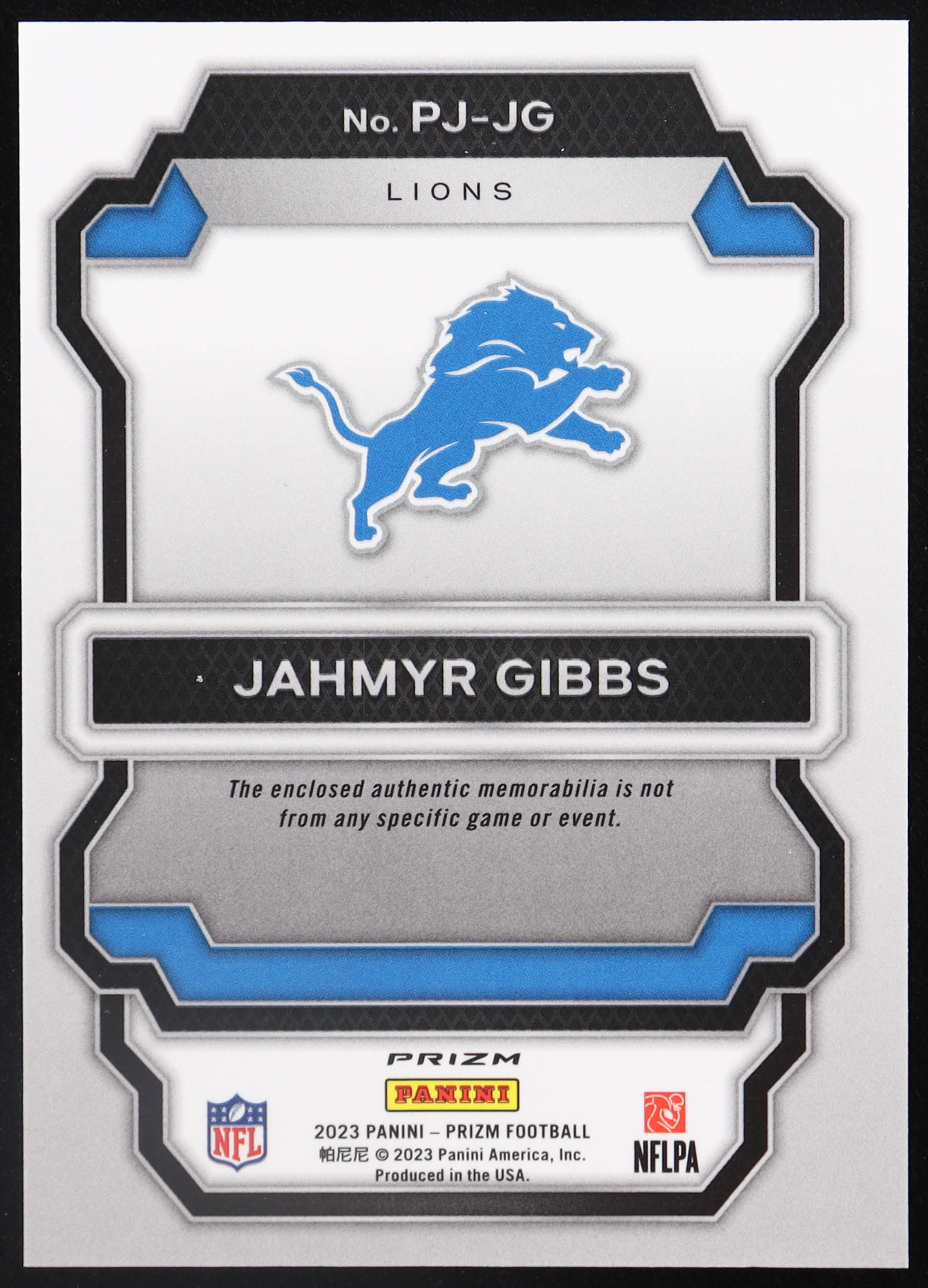 Jahmyr Gibbs 2023 Panini Prizm Premier Jerseys #PJJG RC at PristineAuction.com Jahmyr Gibbs 2023 Panini Prizm Premier Jerseys #PJJG RC at PristineAuction.com