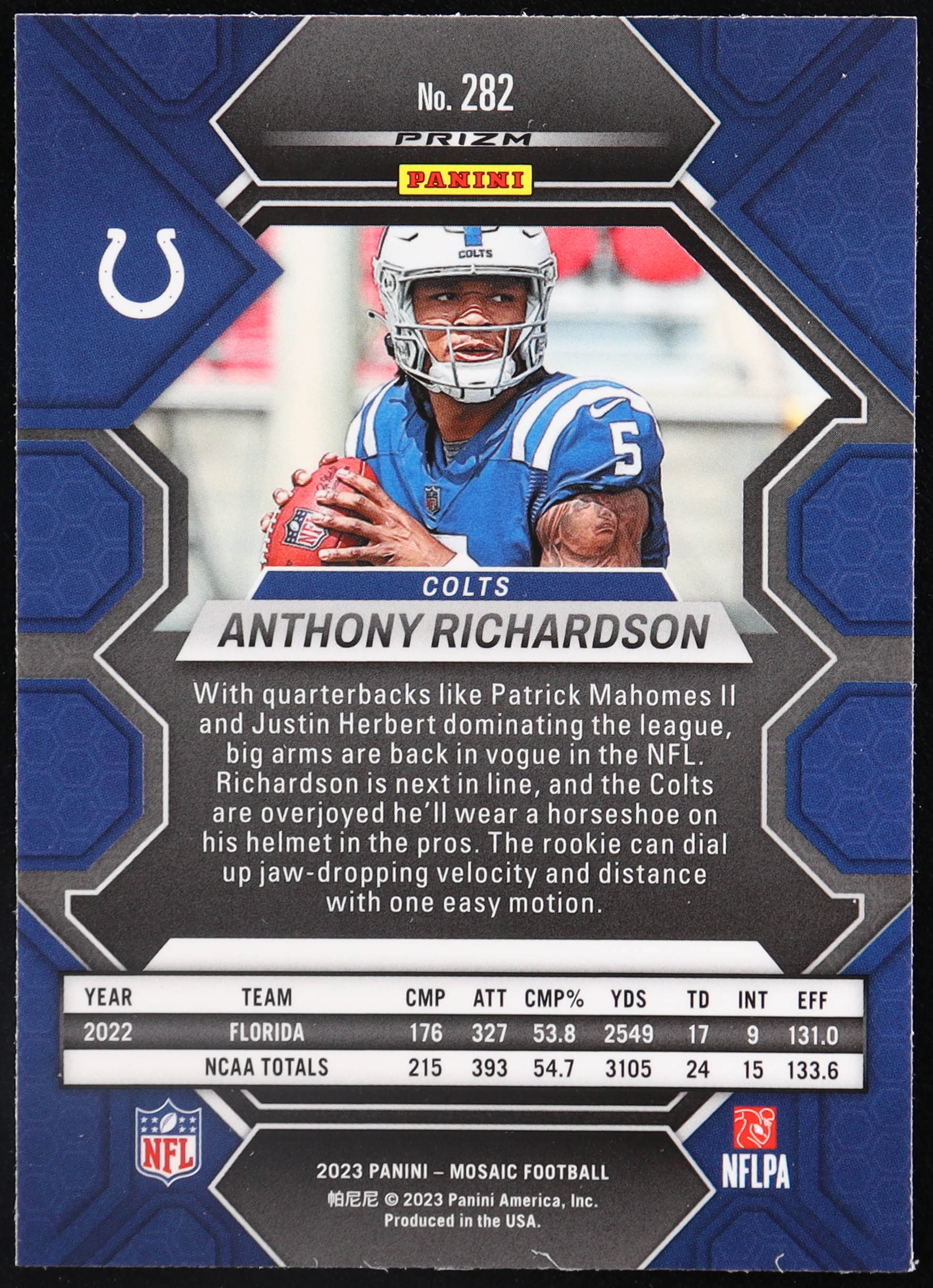Anthony Richardson 2023 Panini Mosaic #282 RC at PristineAuction.com Anthony Richardson 2023 Panini Mosaic #282 RC at PristineAuction.com