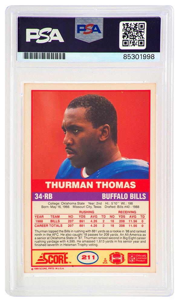 Thurman Thomas Signed 1989 Score #211 RC (PSA) at PristineAuction.com Thurman Thomas Signed 1989 Score #211 RC (PSA) at PristineAuction.com