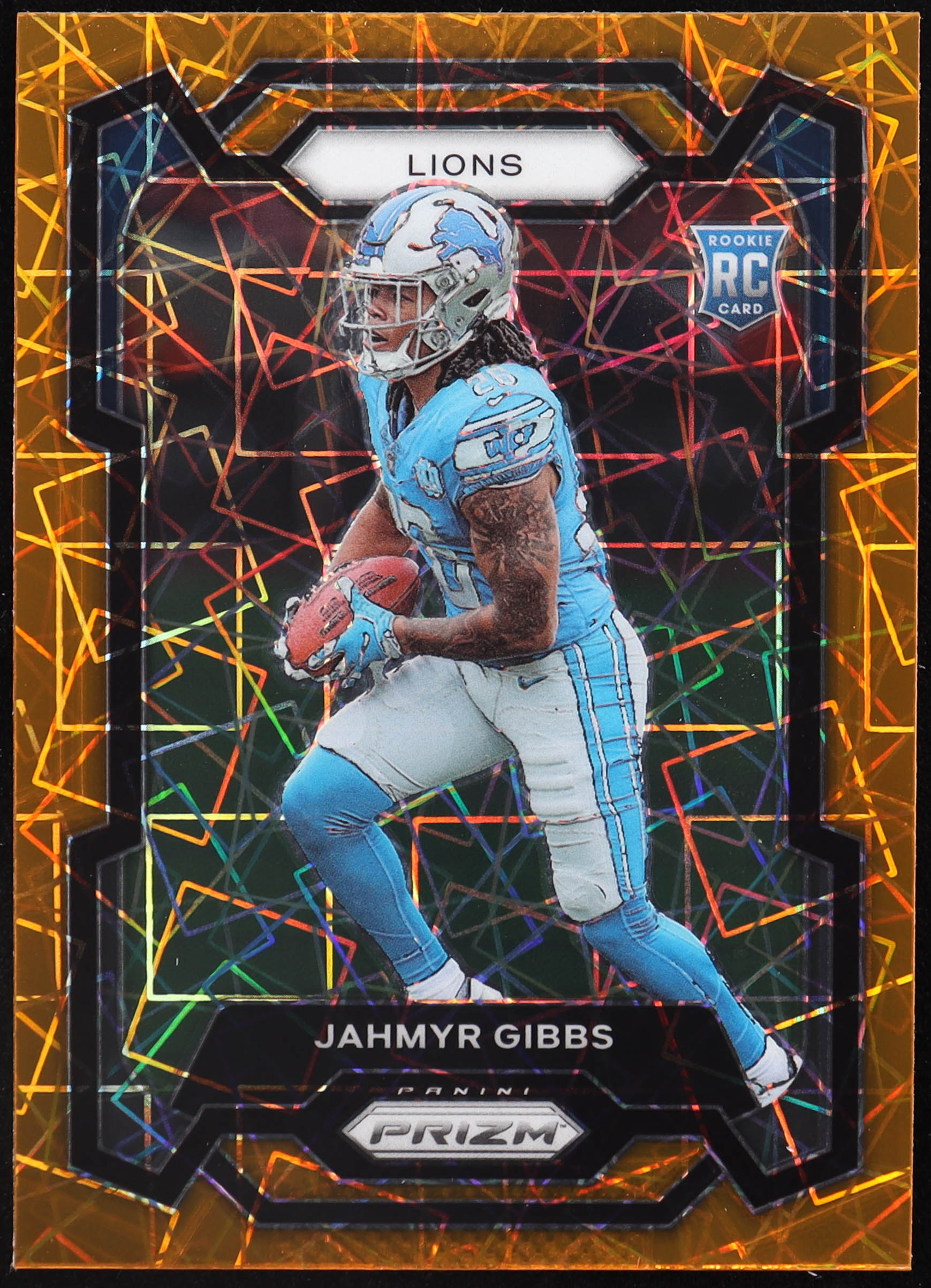 Jahmyr Gibbs 2023 Panini Prizm Prizms Orange Lazer #331 RC at PristineAuction.com Jahmyr Gibbs 2023 Panini Prizm Prizms Orange Lazer #331 RC at PristineAuction.com