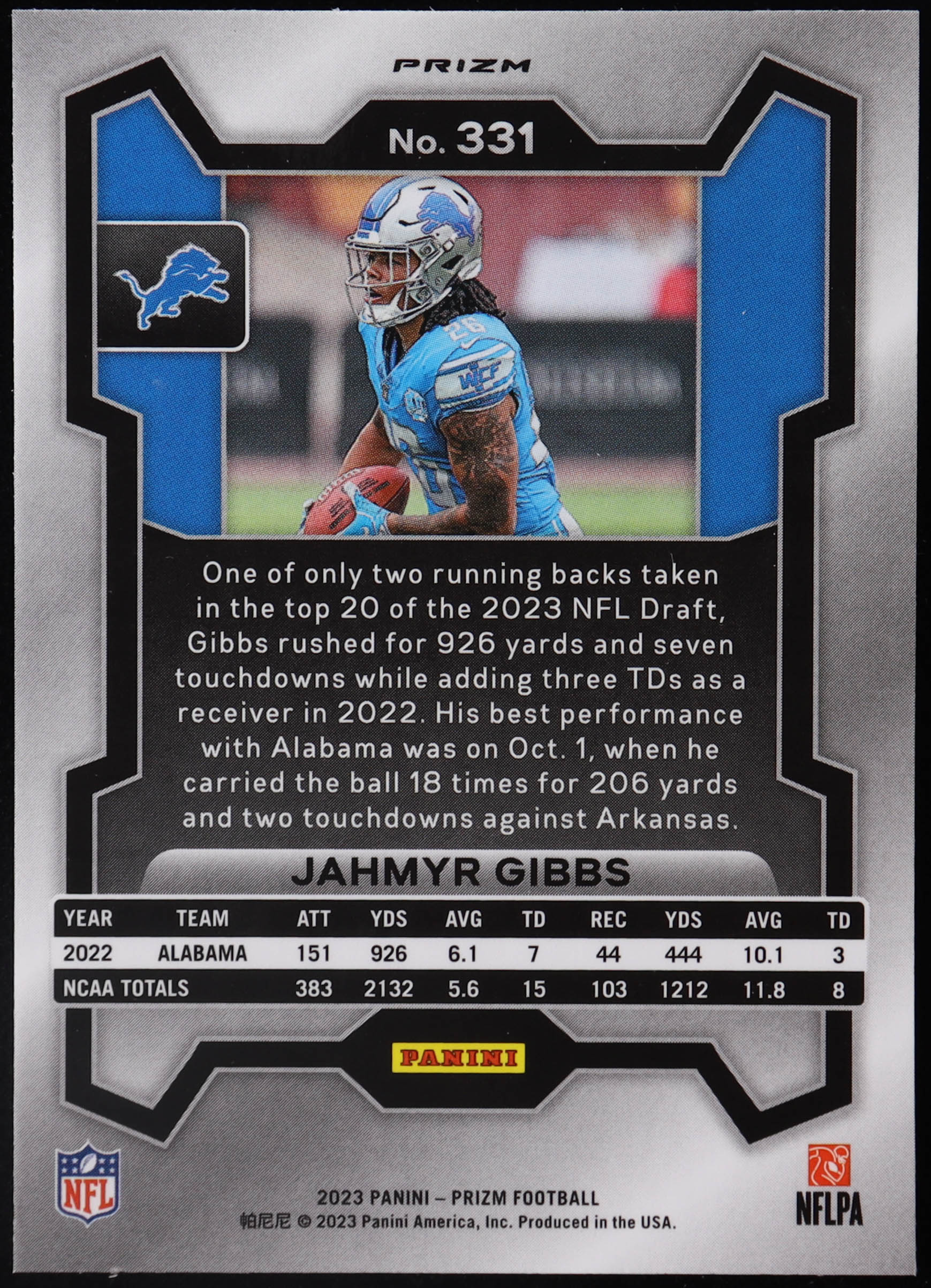 Jahmyr Gibbs 2023 Panini Prizm Prizms Orange Lazer #331 RC at PristineAuction.com Jahmyr Gibbs 2023 Panini Prizm Prizms Orange Lazer #331 RC at PristineAuction.com