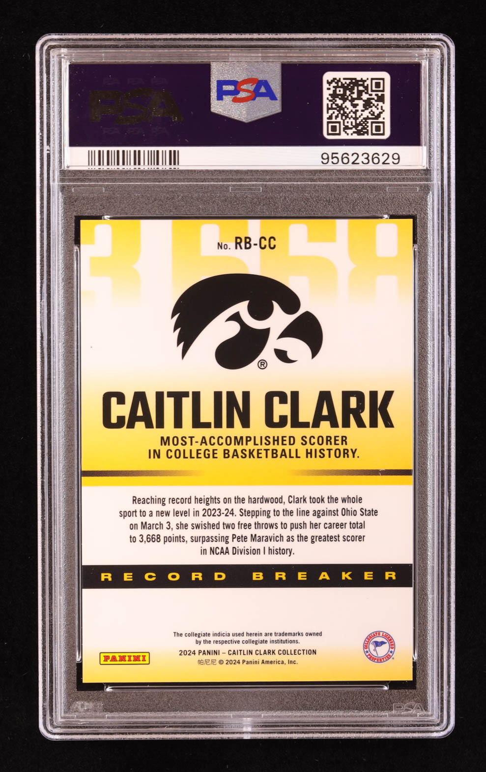 Caitlin Clark 2024 Panini Caitlin Clark Collection Record Breaker #RBCC RC (PSA 9) at PristineAuction.com Caitlin Clark 2024 Panini Caitlin Clark Collection Record Breaker #RBCC RC (PSA 9) at PristineAuction.com