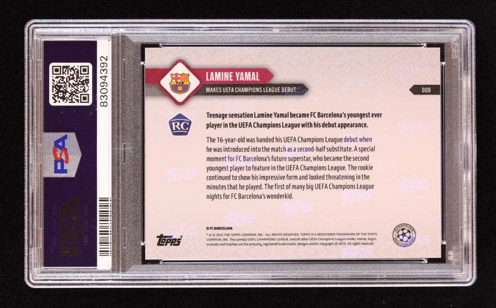Lamine Yamal 2023-24 Topps Now UEFA Champions League #9 RC (PSA 9) at PristineAuction.com Lamine Yamal 2023-24 Topps Now UEFA Champions League #9 RC (PSA 9) at PristineAuction.com