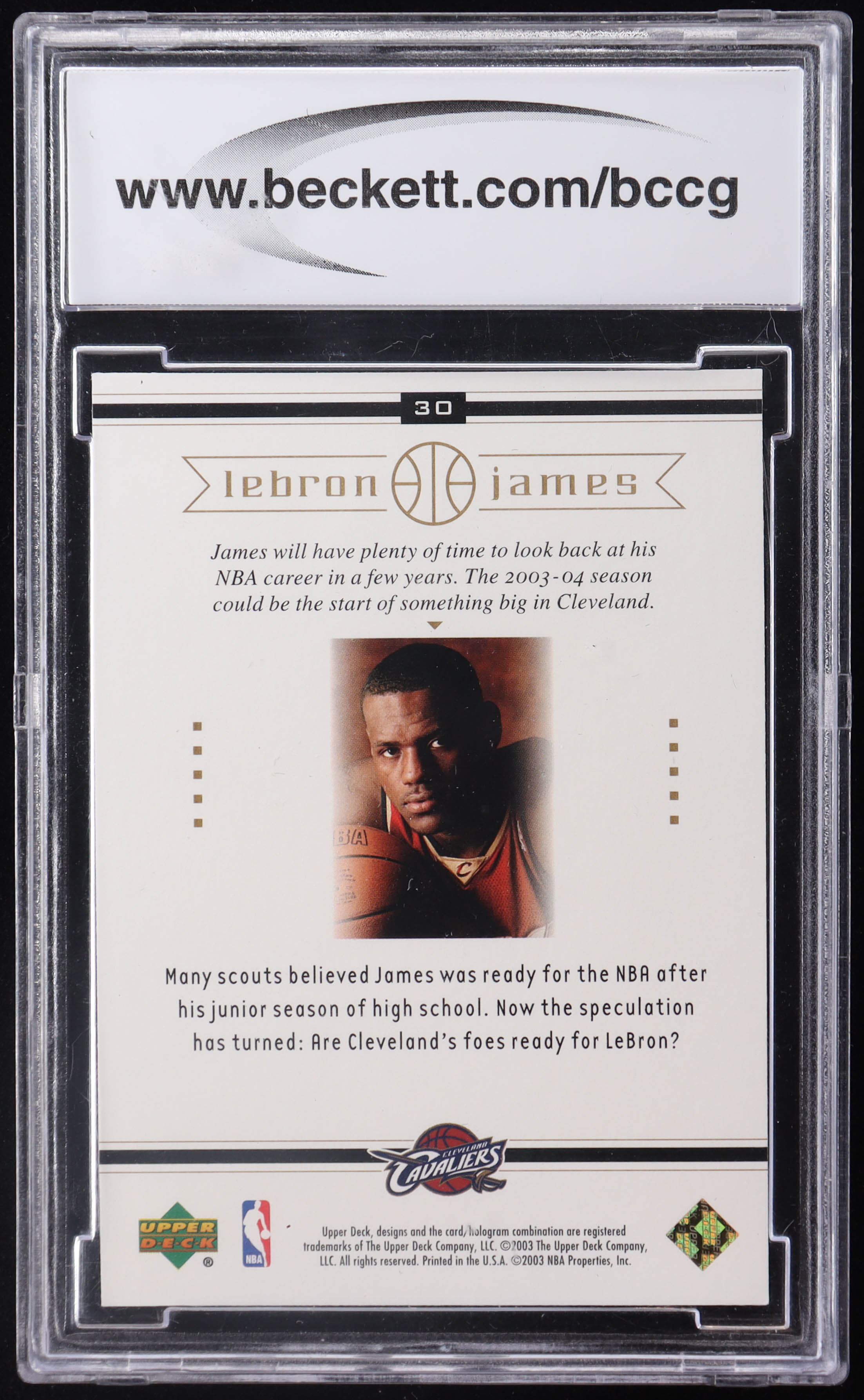 LeBron James 2003 Upper Deck LeBron James Box Set #30 Ready or Not RC (BCCG 10) at PristineAuction.com LeBron James 2003 Upper Deck LeBron James Box Set #30 Ready or Not RC (BCCG 10) at PristineAuction.com