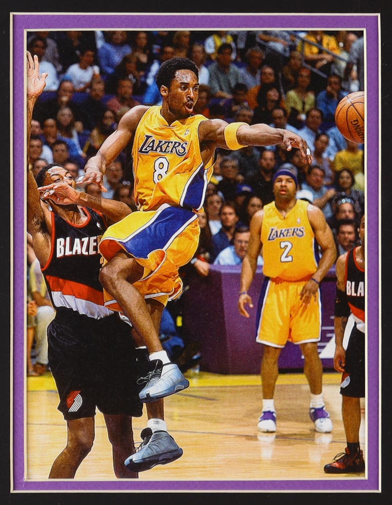 Kobe Bryant Lakers Custom Framed Jersey Display With Set of (4) NBA Championship Pins, (2) Cloth Team Logo Patches & (2) Photos at PristineAuction.com Kobe Bryant Lakers Custom Framed Jersey Display With Set of (4) NBA Championship Pins, (2) Cloth Team Logo Patches & (2) Photos at PristineAuction.com