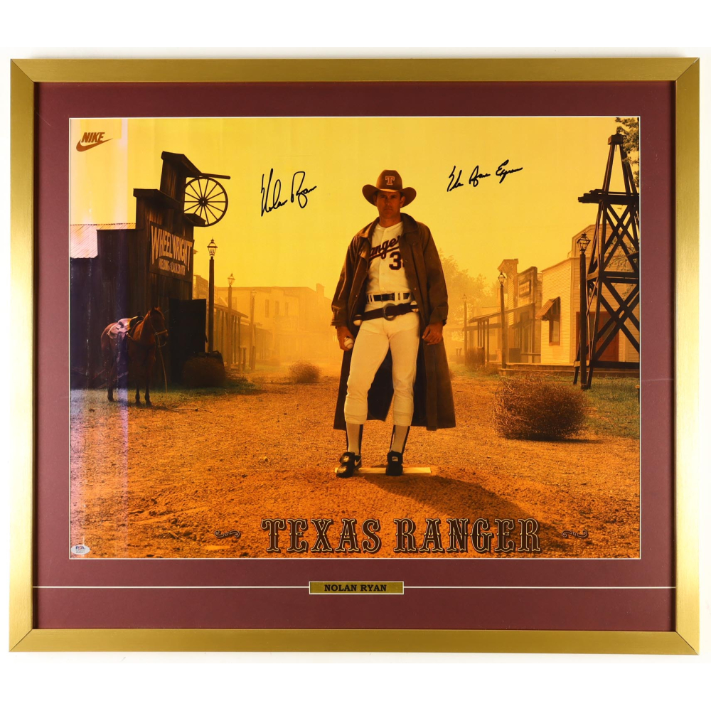 Nolan Ryan Signed Rangers Custom Framed Vintage Nike Poster Display