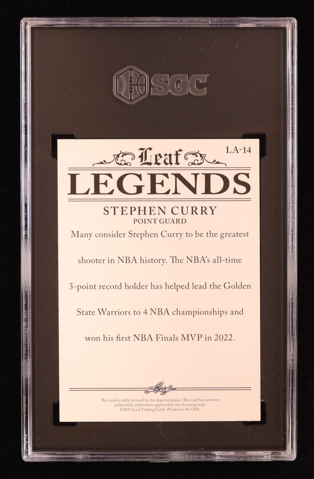 Stephen Curry 2023 Leaf Special Release Legends Achievement Gold #LA14 #4/25 (SGC 10) at PristineAuction.com Stephen Curry 2023 Leaf Special Release Legends Achievement Gold #LA14 #4/25 (SGC 10) at PristineAuction.com