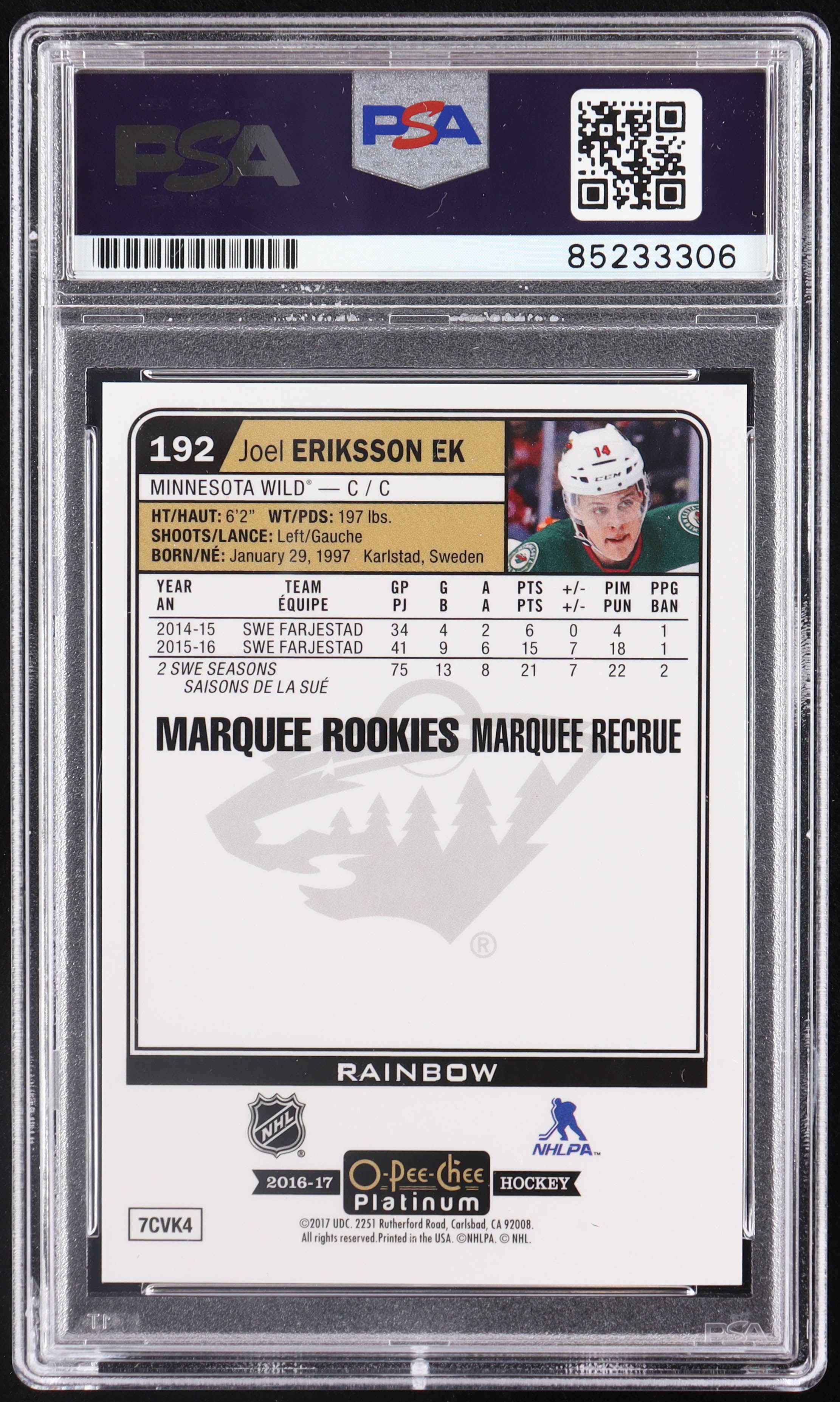Joel Eriksson Ek Signed 2016-17 O-Pee-Chee Platinum Rainbow #192 RC (PSA) at PristineAuction.com Joel Eriksson Ek Signed 2016-17 O-Pee-Chee Platinum Rainbow #192 RC (PSA) at PristineAuction.com