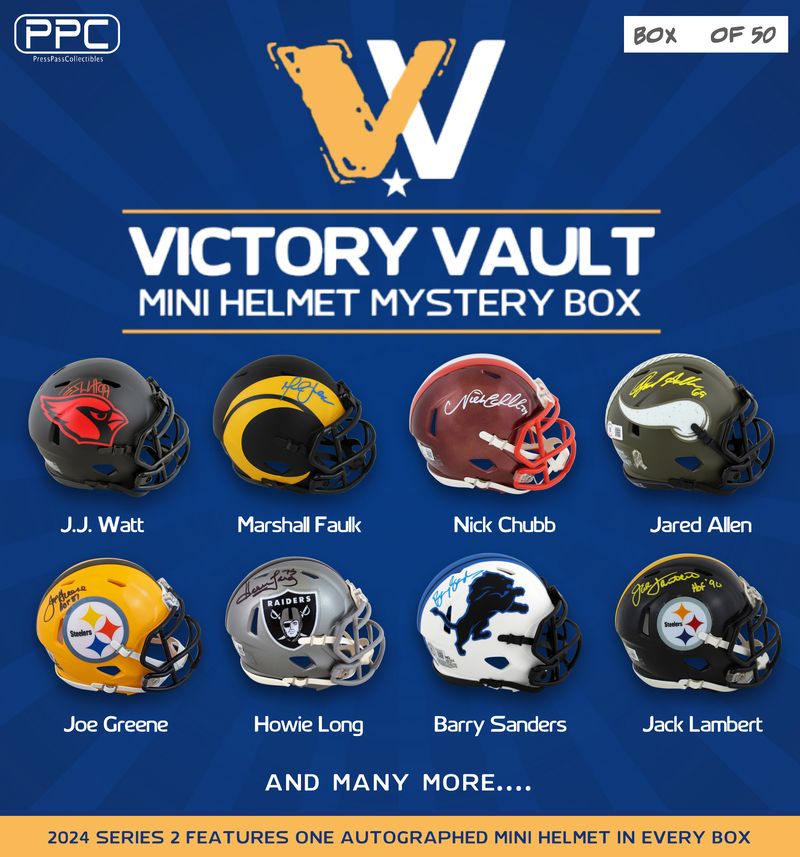 Press Pass Collectibles 2024 Victory Vault Mini Helmet Mystery Box – Series 2 (Limited to 50) at PristineAuction.com Press Pass Collectibles 2024 Victory Vault Mini Helmet Mystery Box – Series 2 (Limited to 50) at PristineAuction.com