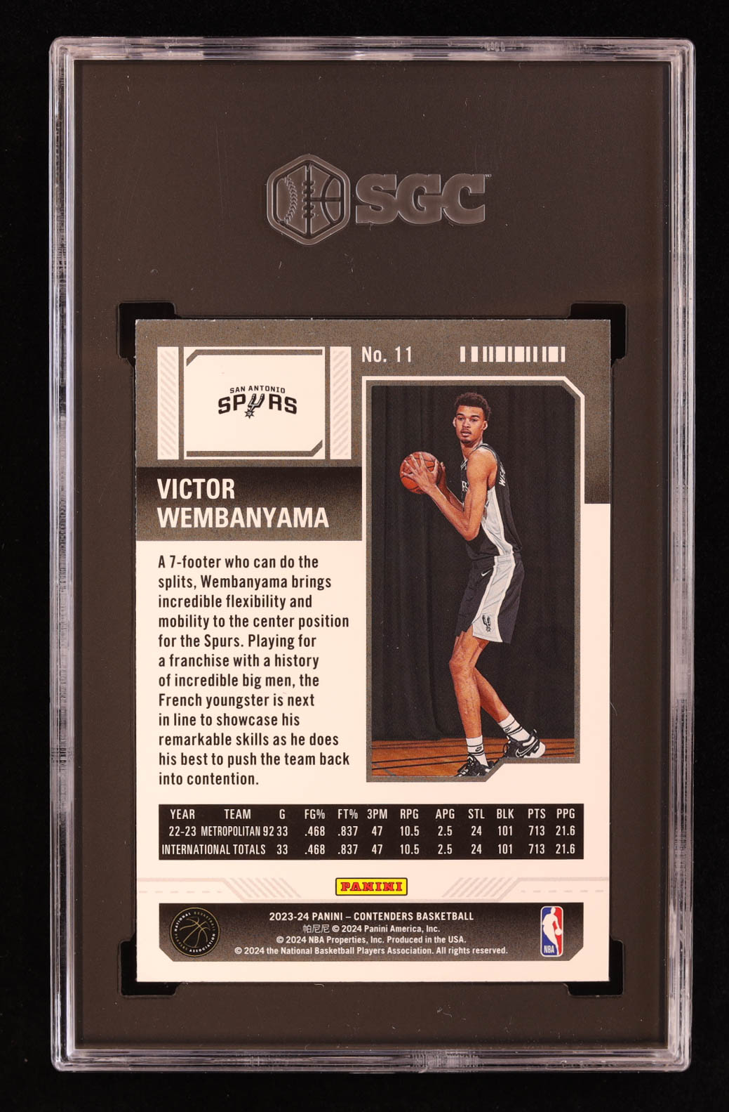 Victor Wembanyama 2023-24 Panini Contenders #11 RC (SGC 9.5) at PristineAuction.com Victor Wembanyama 2023-24 Panini Contenders #11 RC (SGC 9.5) at PristineAuction.com