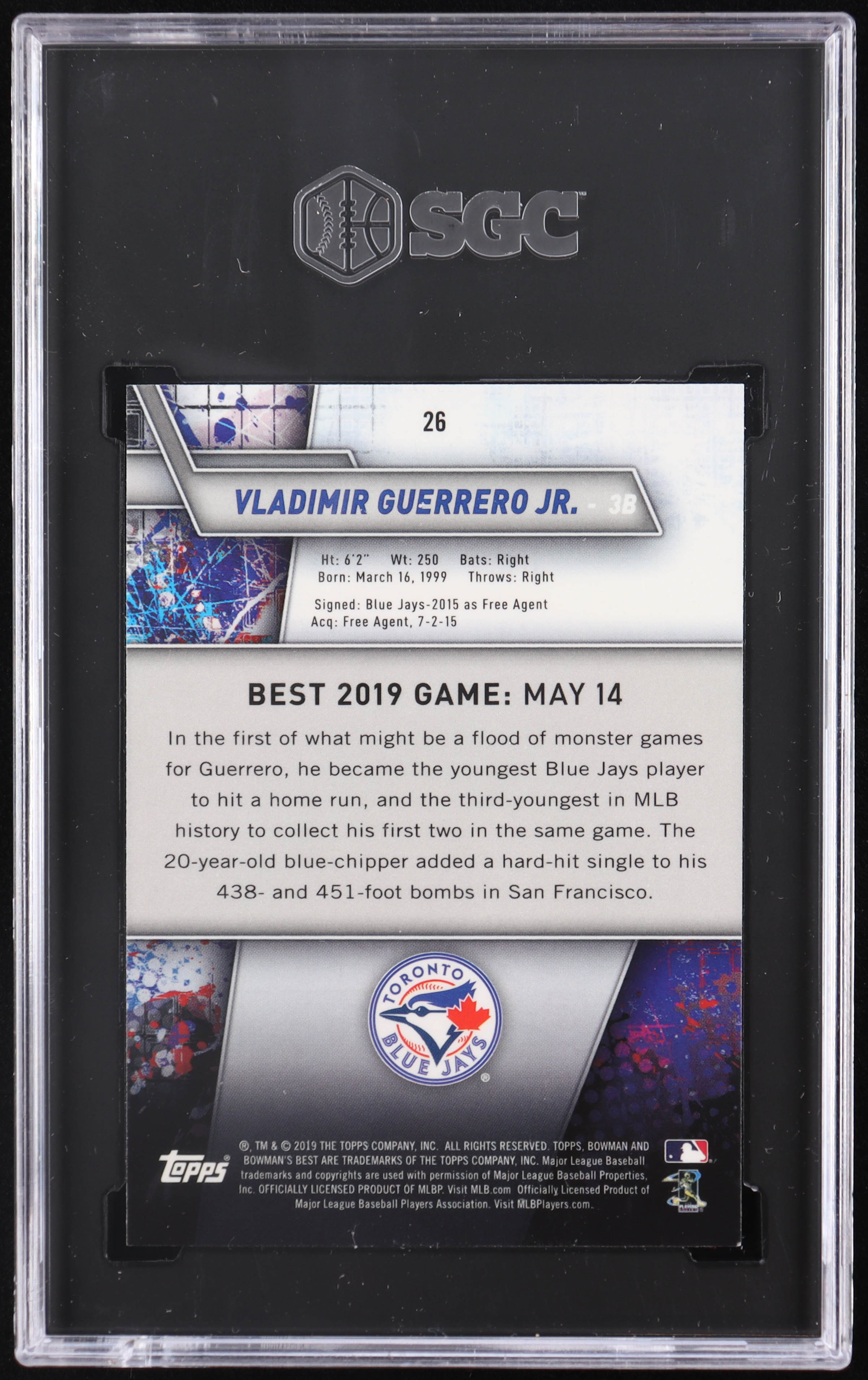Vladimir Guerrero Jr. 2019 Bowman's Best #26 RC (SGC 10) at PristineAuction.com Vladimir Guerrero Jr. 2019 Bowman's Best #26 RC (SGC 10) at PristineAuction.com