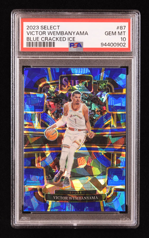 Victor Wembanyama 2023-24 Select Prizms Blue Cracked Ice #87 RC (PSA 10) at PristineAuction.com Victor Wembanyama 2023-24 Select Prizms Blue Cracked Ice #87 RC (PSA 10) at PristineAuction.com