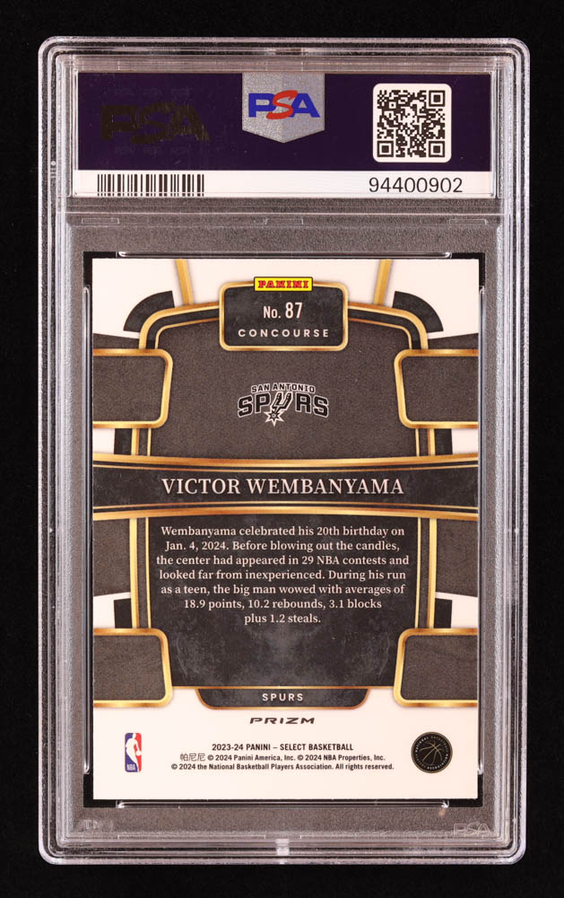 Victor Wembanyama 2023-24 Select Prizms Blue Cracked Ice #87 RC (PSA 10) at PristineAuction.com Victor Wembanyama 2023-24 Select Prizms Blue Cracked Ice #87 RC (PSA 10) at PristineAuction.com