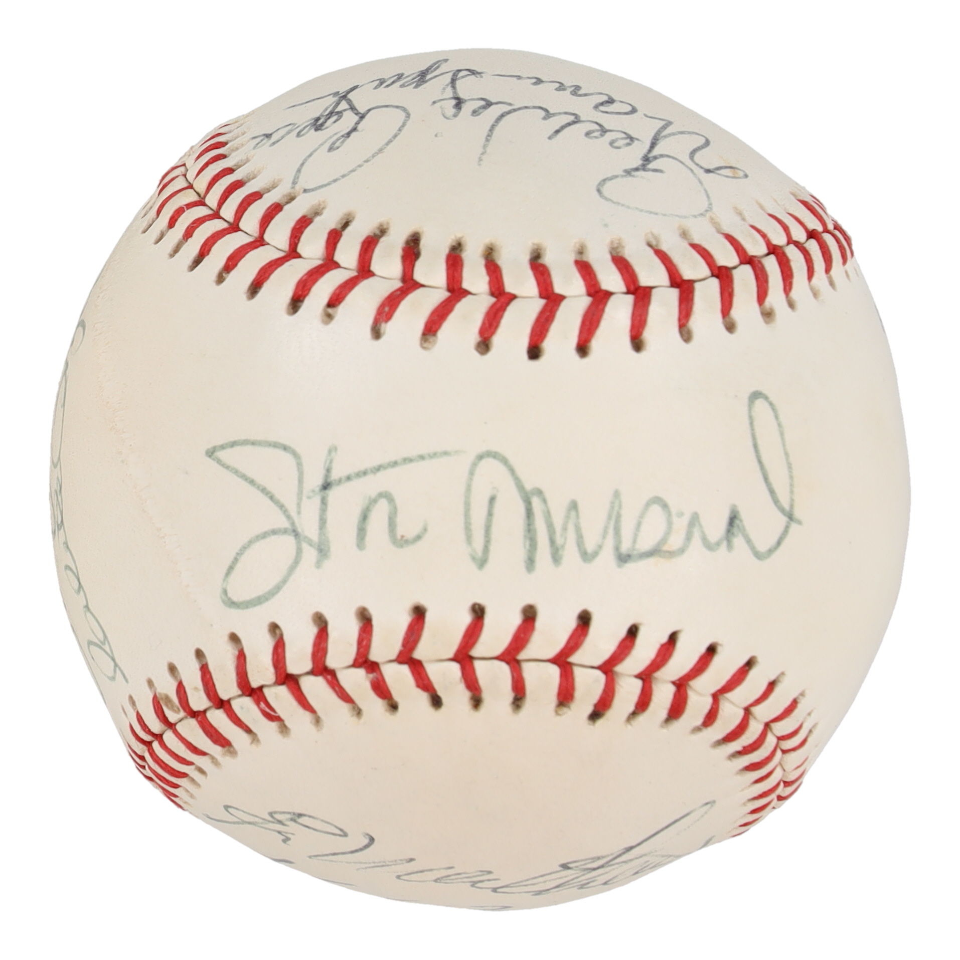 HOFers & Stars Braves Logo Baseball Signed by (9) with Roger Maris, Stan Musial, Hank Aaron, Eddie Mathews (Beckett) at PristineAuction.com HOFers & Stars Braves Logo Baseball Signed by (9) with Roger Maris, Stan Musial, Hank Aaron, Eddie Mathews (Beckett) at PristineAuction.com
