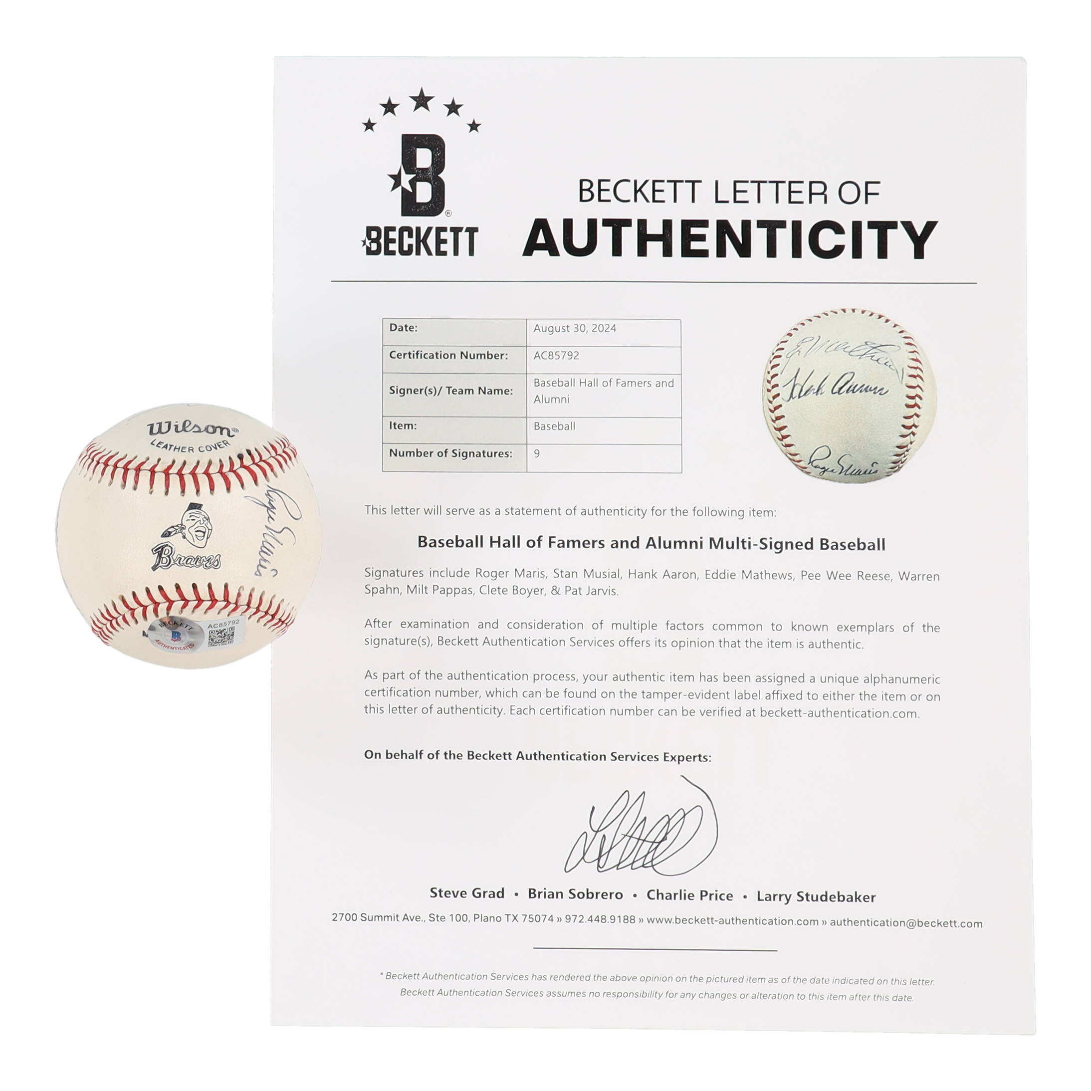 HOFers & Stars Braves Logo Baseball Signed by (9) with Roger Maris, Stan Musial, Hank Aaron, Eddie Mathews (Beckett) at PristineAuction.com HOFers & Stars Braves Logo Baseball Signed by (9) with Roger Maris, Stan Musial, Hank Aaron, Eddie Mathews (Beckett) at PristineAuction.com