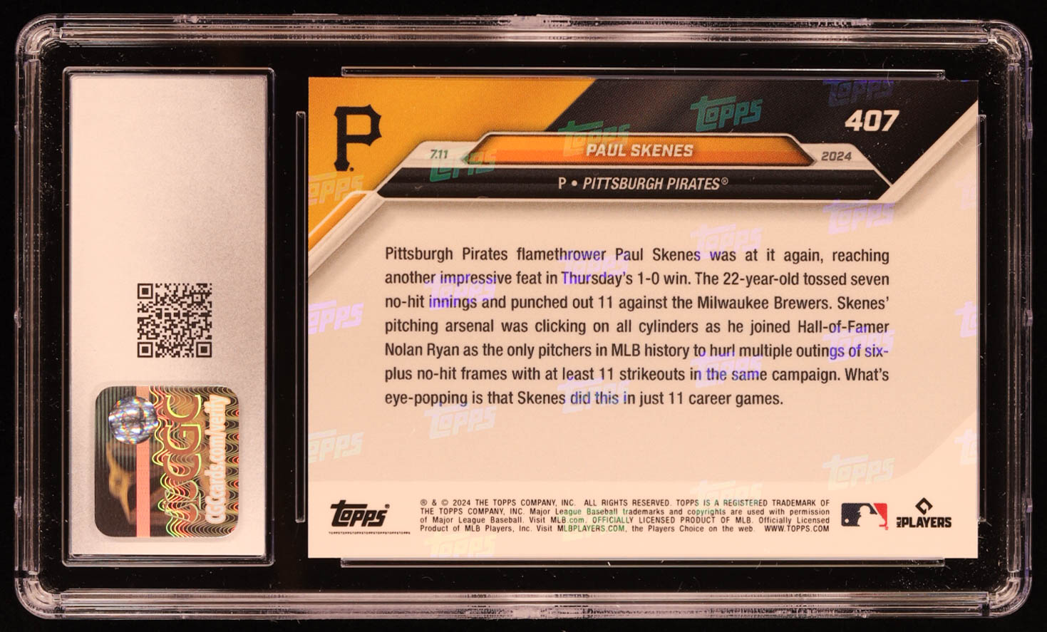 Paul Skenes 2024 Topps Now #407 RC (CGC 10) at PristineAuction.com Paul Skenes 2024 Topps Now #407 RC (CGC 10) at PristineAuction.com