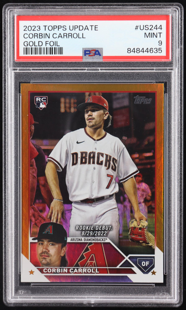 Corbin Carroll 2023 Topps Update Gold Foil US244 RC (PSA 9) Pristine