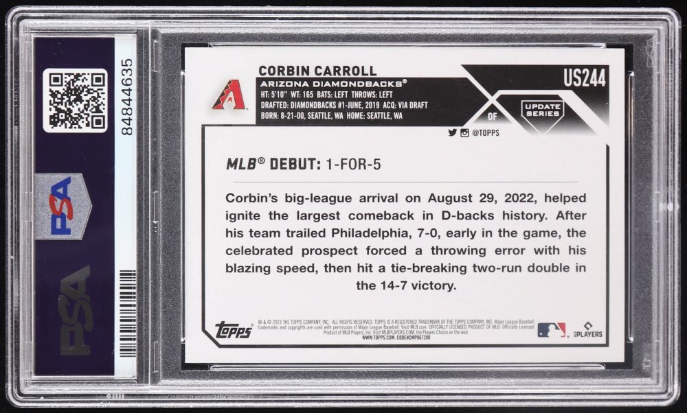 Corbin Carroll 2023 Topps Update Gold Foil US244 RC (PSA 9) Pristine