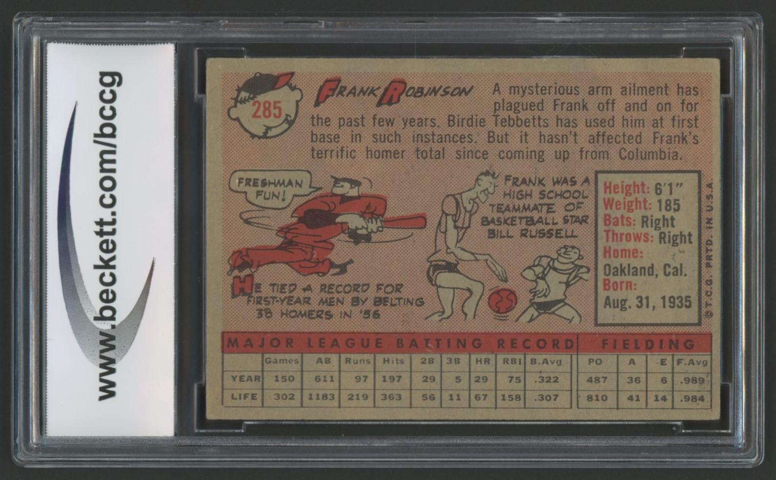 Frank Robinson 1958 Topps #285 (BCCG 8) at PristineAuction.com Frank Robinson 1958 Topps #285 (BCCG 8) at PristineAuction.com