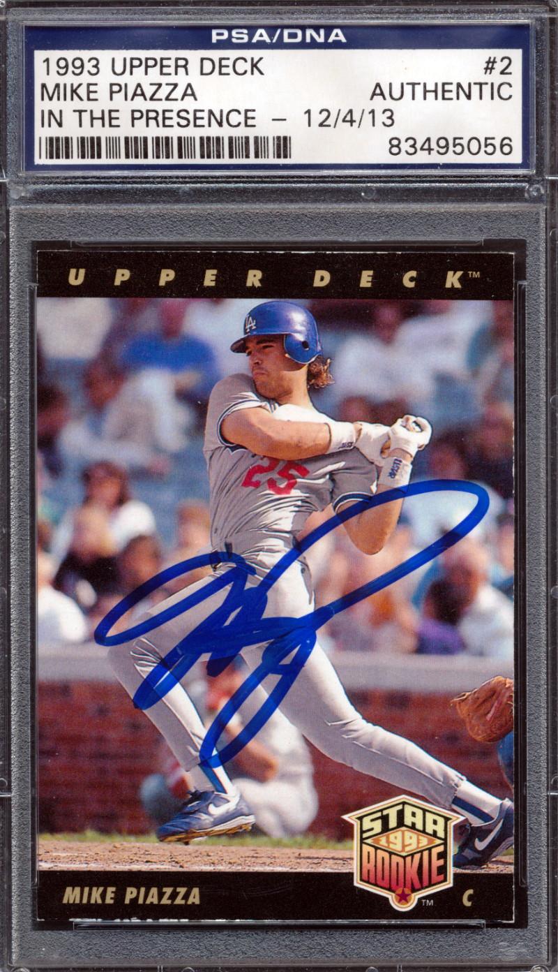 Mike Piazza Signed 1993 Upper Deck #2 RC (PSA) at PristineAuction.com Mike Piazza Signed 1993 Upper Deck #2 RC (PSA) at PristineAuction.com