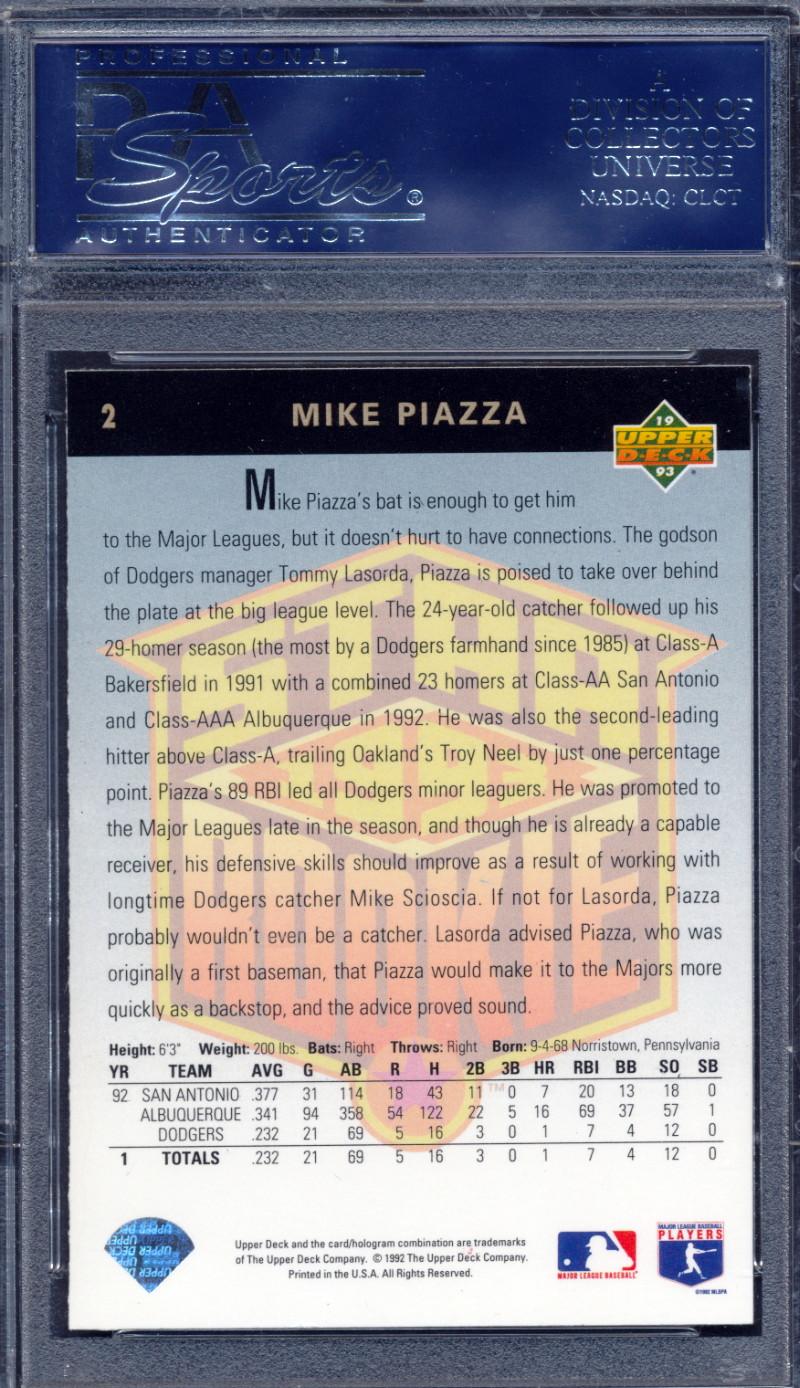 Mike Piazza Signed 1993 Upper Deck #2 RC (PSA) at PristineAuction.com Mike Piazza Signed 1993 Upper Deck #2 RC (PSA) at PristineAuction.com