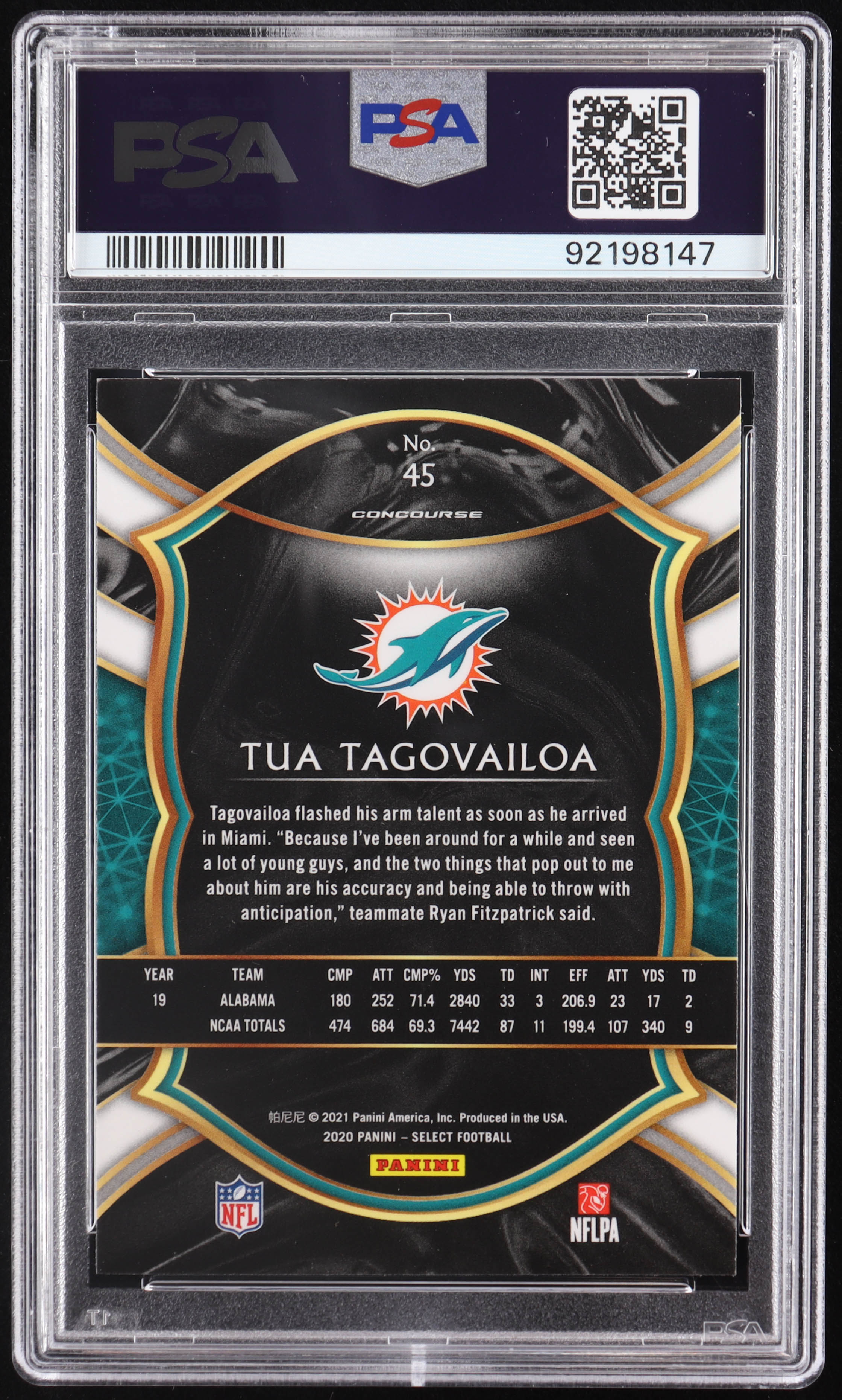 Tua Tagovailoa 2020 Select #45 RC (PSA 10) at PristineAuction.com Tua Tagovailoa 2020 Select #45 RC (PSA 10) at PristineAuction.com