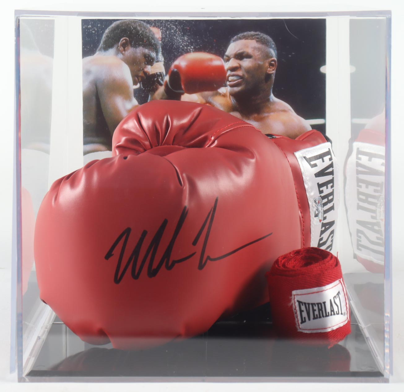 Mike Tyson Signed Everlast Boxing Glove with Photoback Display Case & Wrist Wrap (Tyson) at PristineAuction.com Mike Tyson Signed Everlast Boxing Glove with Photoback Display Case & Wrist Wrap (Tyson) at PristineAuction.com